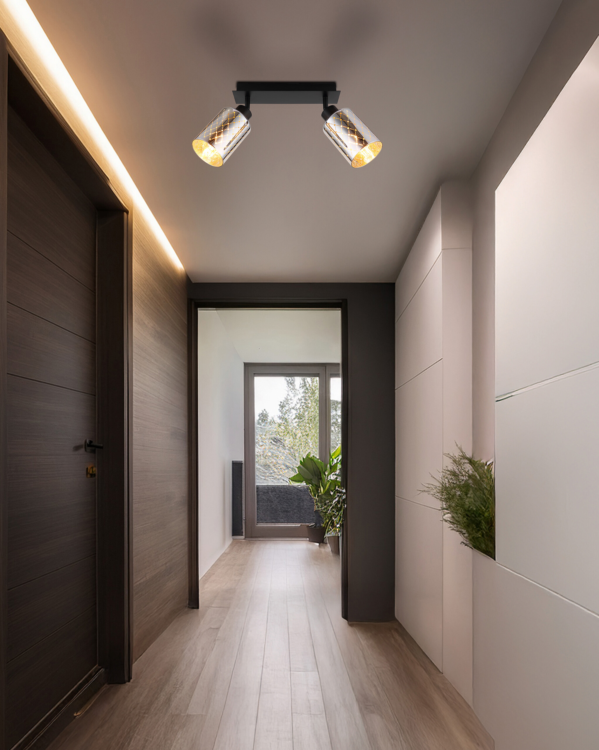 GLOBO Strahler mattschwarz klar Chrom Glas Metall B/H/L: ca. 9x22x46 cm E27 2 Brennstellen