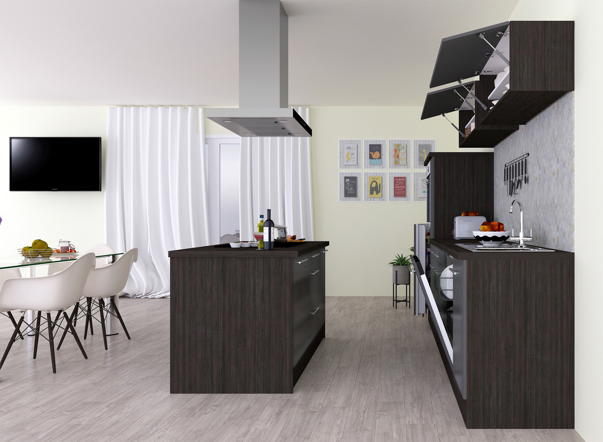 Respekta Inselküche Premium grau hochglänzend B/H/T: ca. 310x200x270 cm