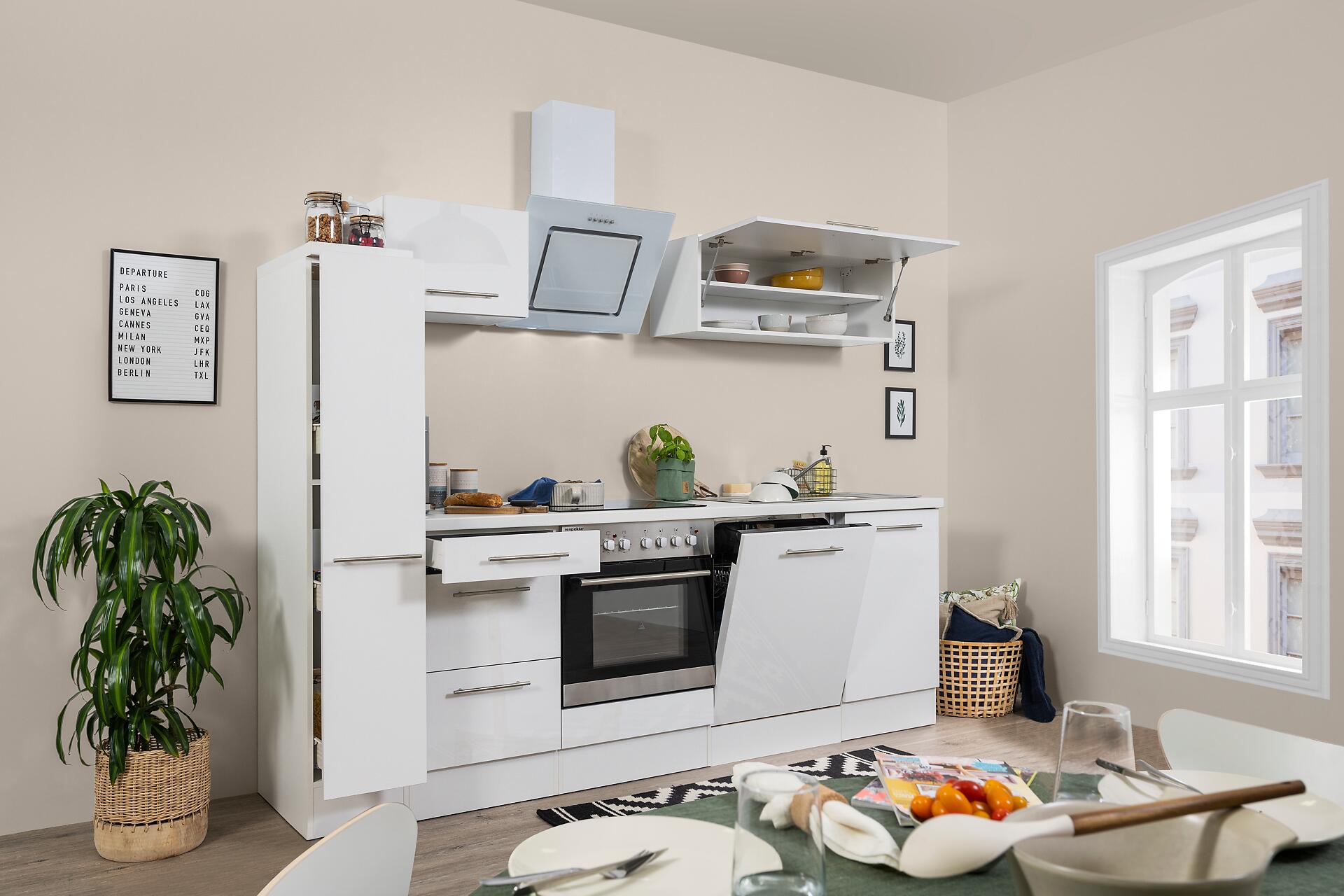 Respekta Küchenblock Amanda weiß Hochglanz B/H/T: ca. 250x200x60 cm