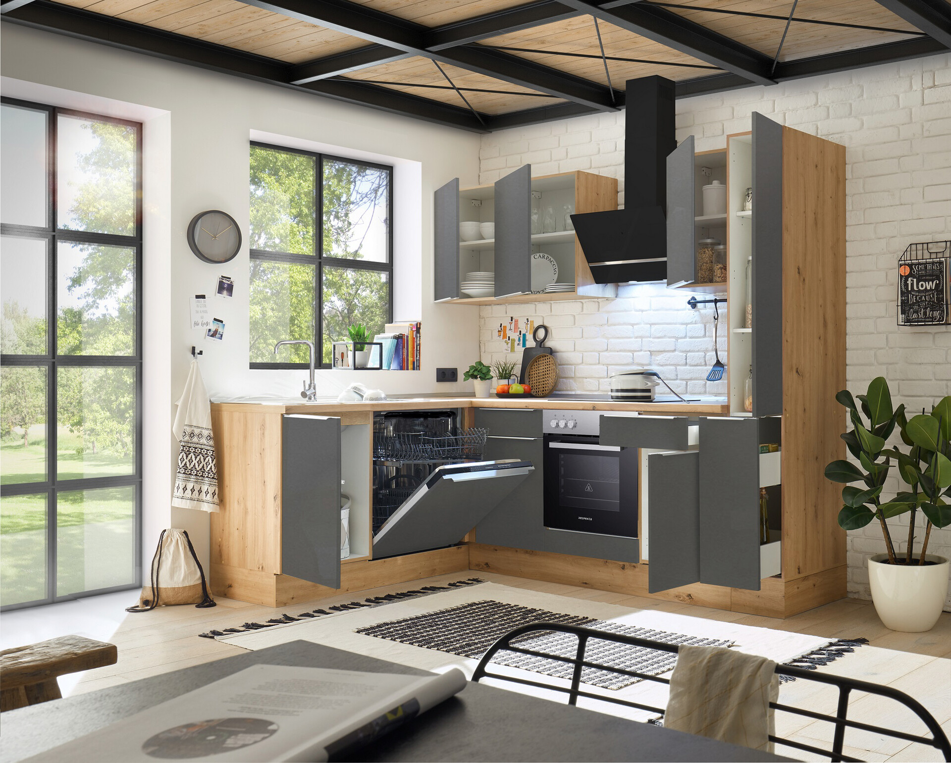 Respekta Winkelküche Marleen grau matt B/H/T: ca. 250x211x170 cm