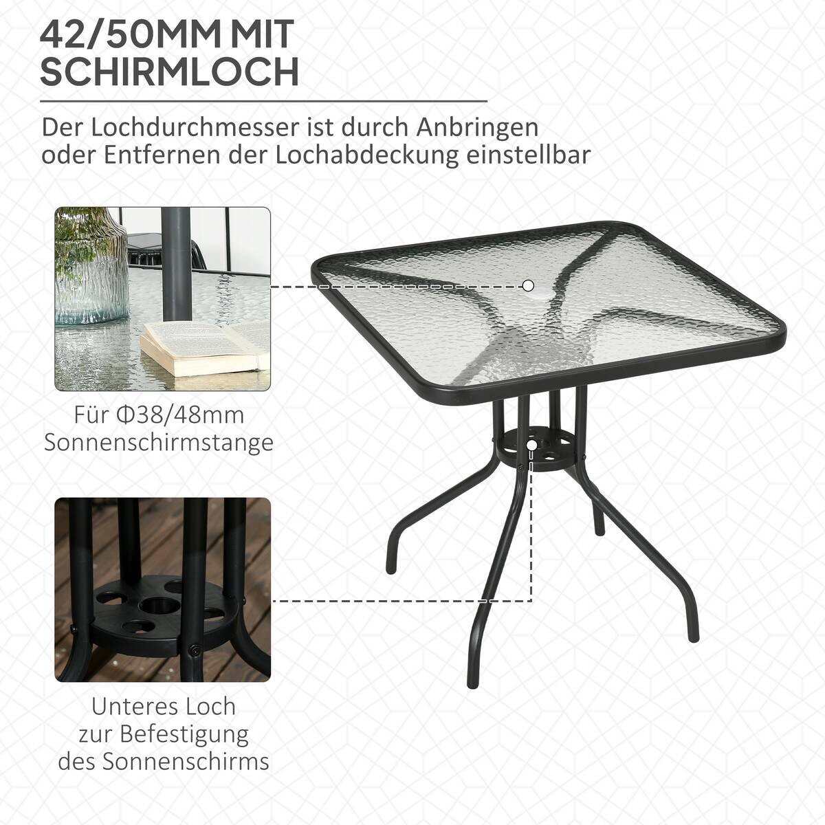 Outsunny Gartentisch schwarz Glas B/H/L: ca. 76x72x76 cm