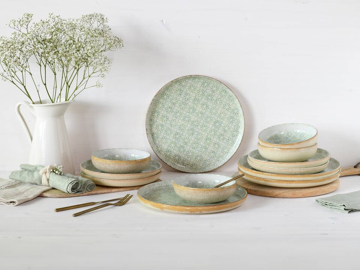 CreaTable Tafelservice Uno Emiliana grün Steinzeug 12 tlg.
