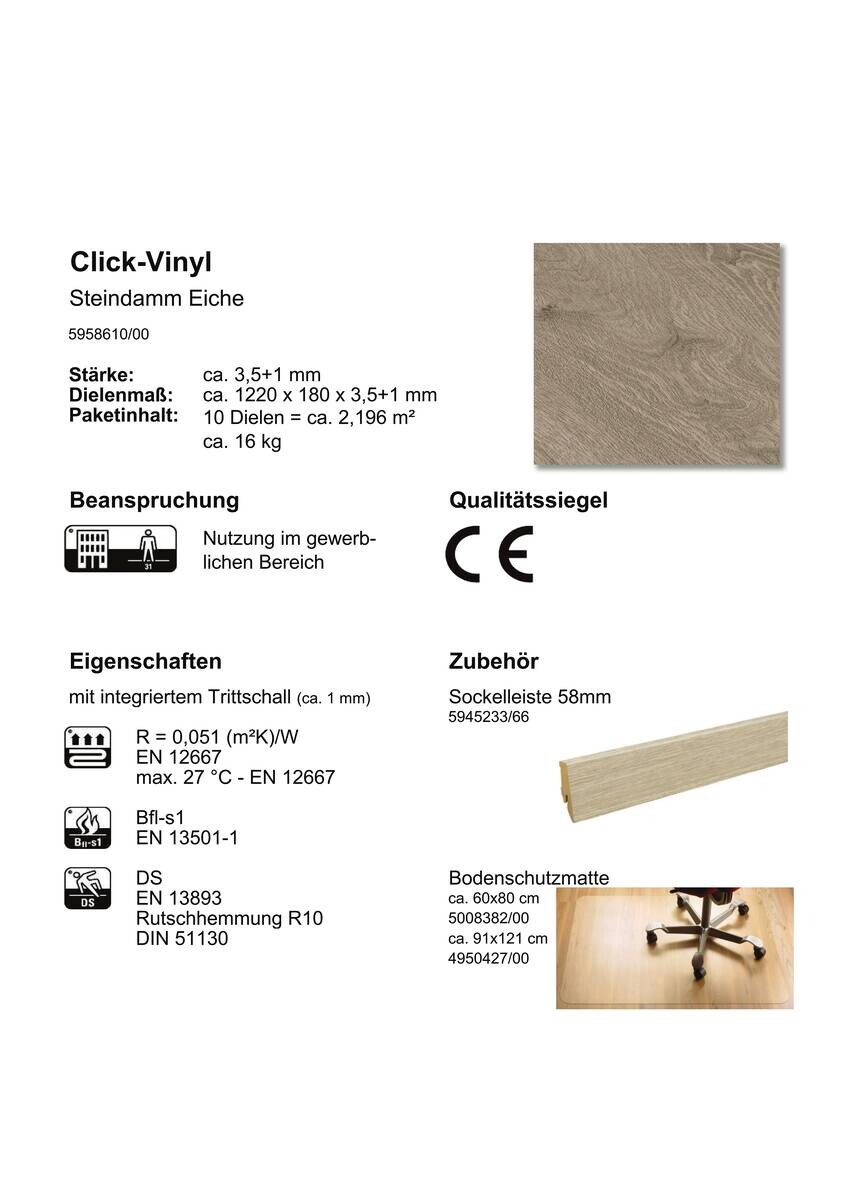 Check One Click-Vinylboden Steindamm ca. 2,196 m² im Paket  B/L: ca. 18x122 cm pro Paket