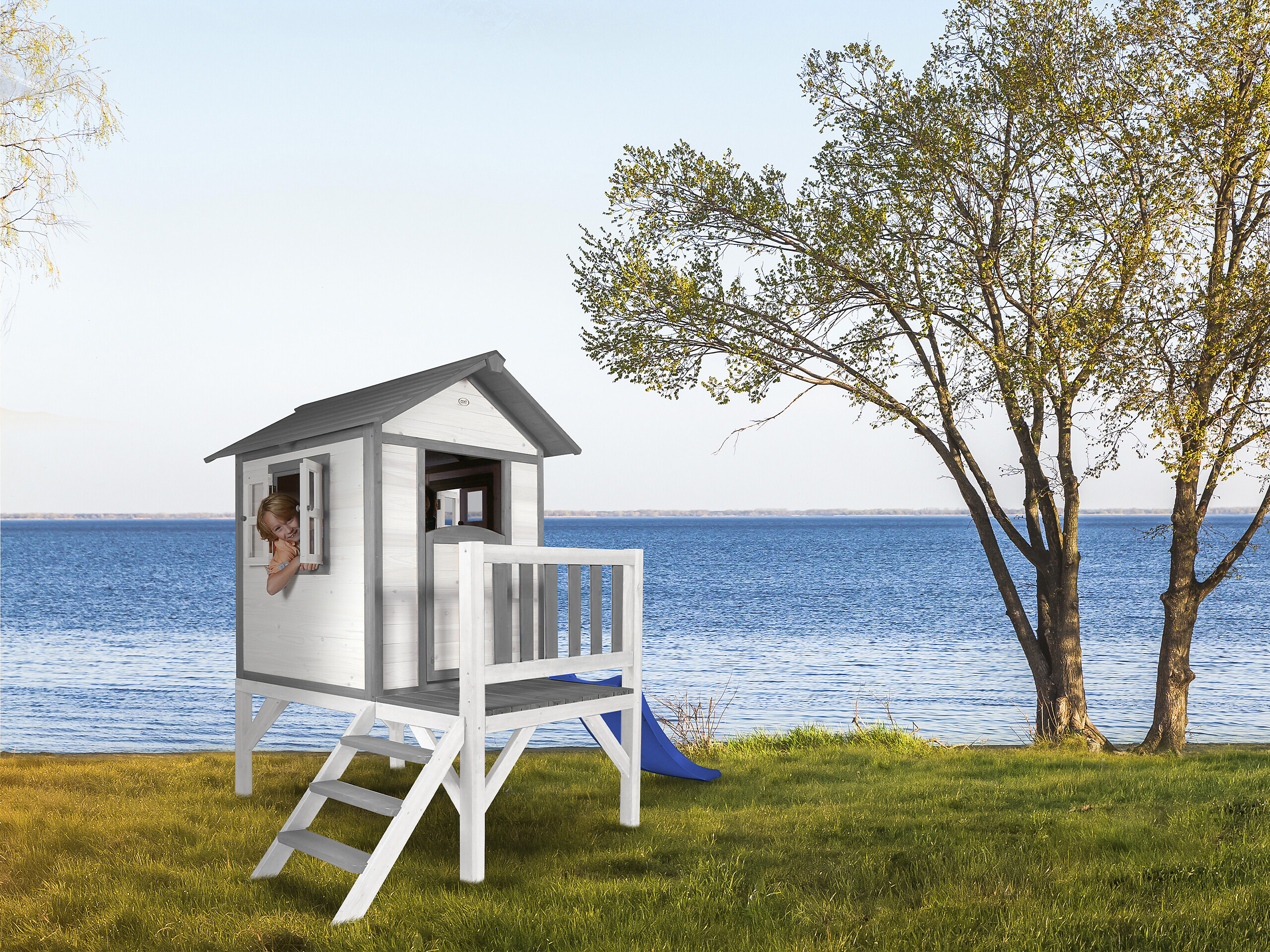 AXI Spielhaus Lodge XL grau B/H/T: ca. 240x189x167 cm