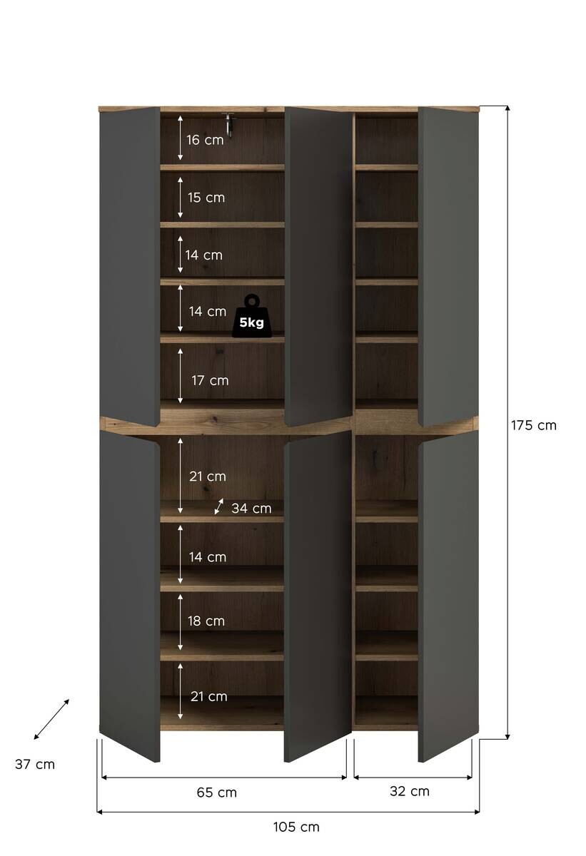 Schrank SCARPA Evoke Oak Nachbildung anthrazit B/H/T: ca. 105x175x37 cm