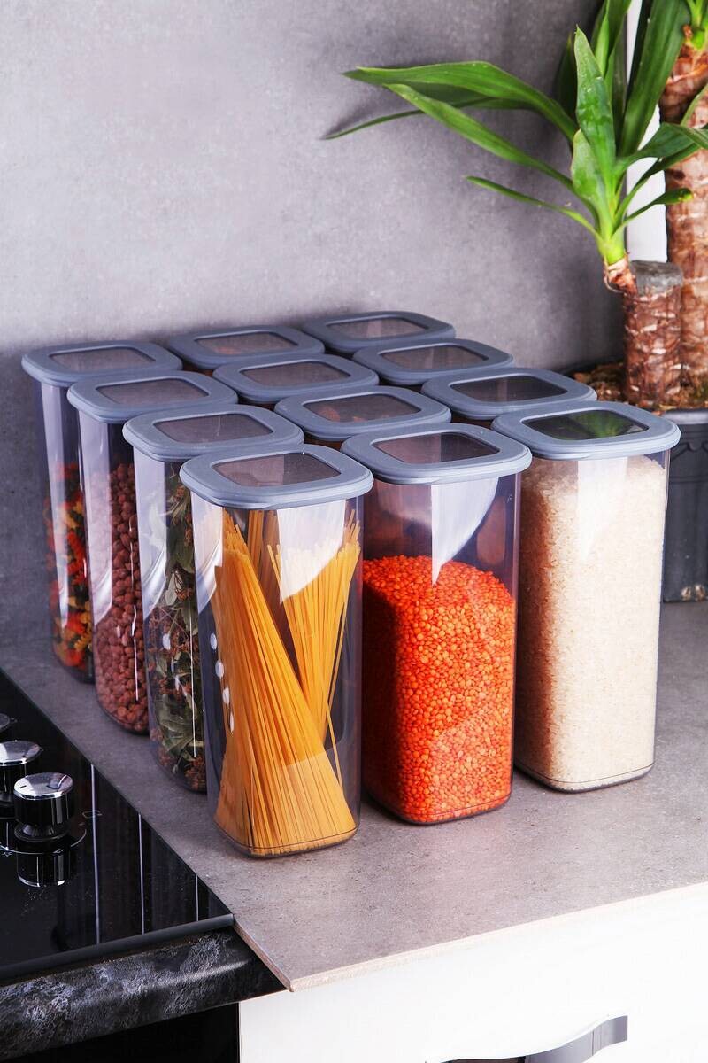 HermiaConcept Vorratsdosenset 12-tlg. grau B/H/T/L/D: ca. 11x25x11x11x11 cm