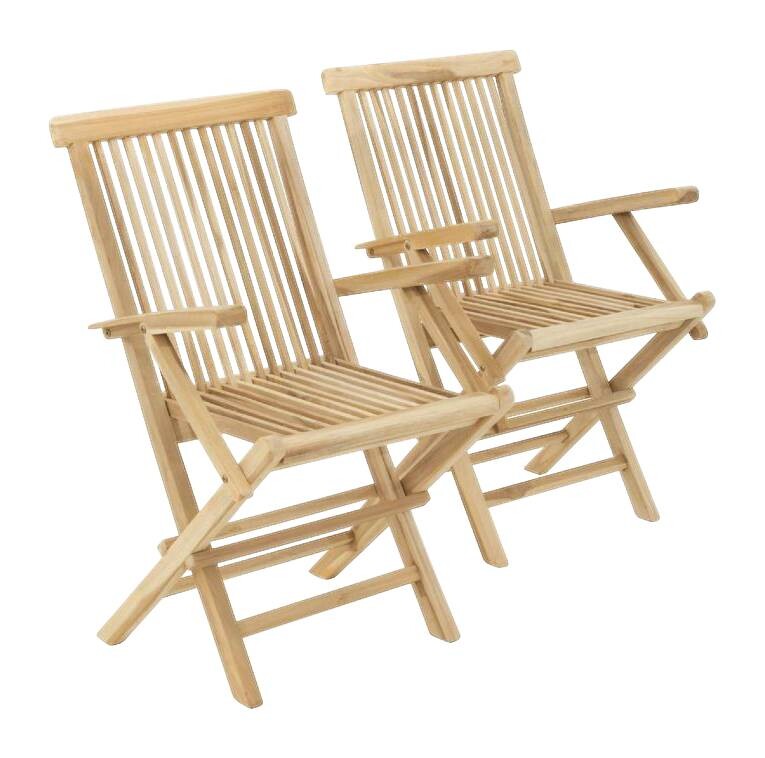 VCM Gartenstuhl 2er Set hellbraun Teakholz B/H/T: ca. 57x89x62 cm