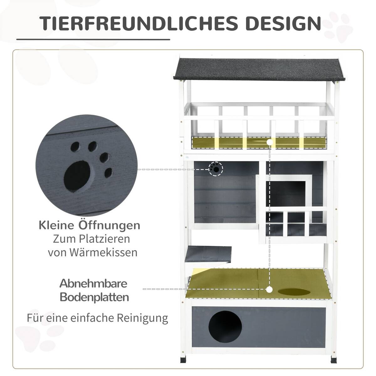 PawHut Katzenhaus weiß Holz B/H/L: ca. 75x137x75,5 cm