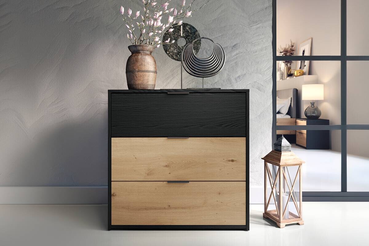 Kommode RIMINI schwarz Eiche Nachbildung B/H/T: ca. 80x80x40 cm