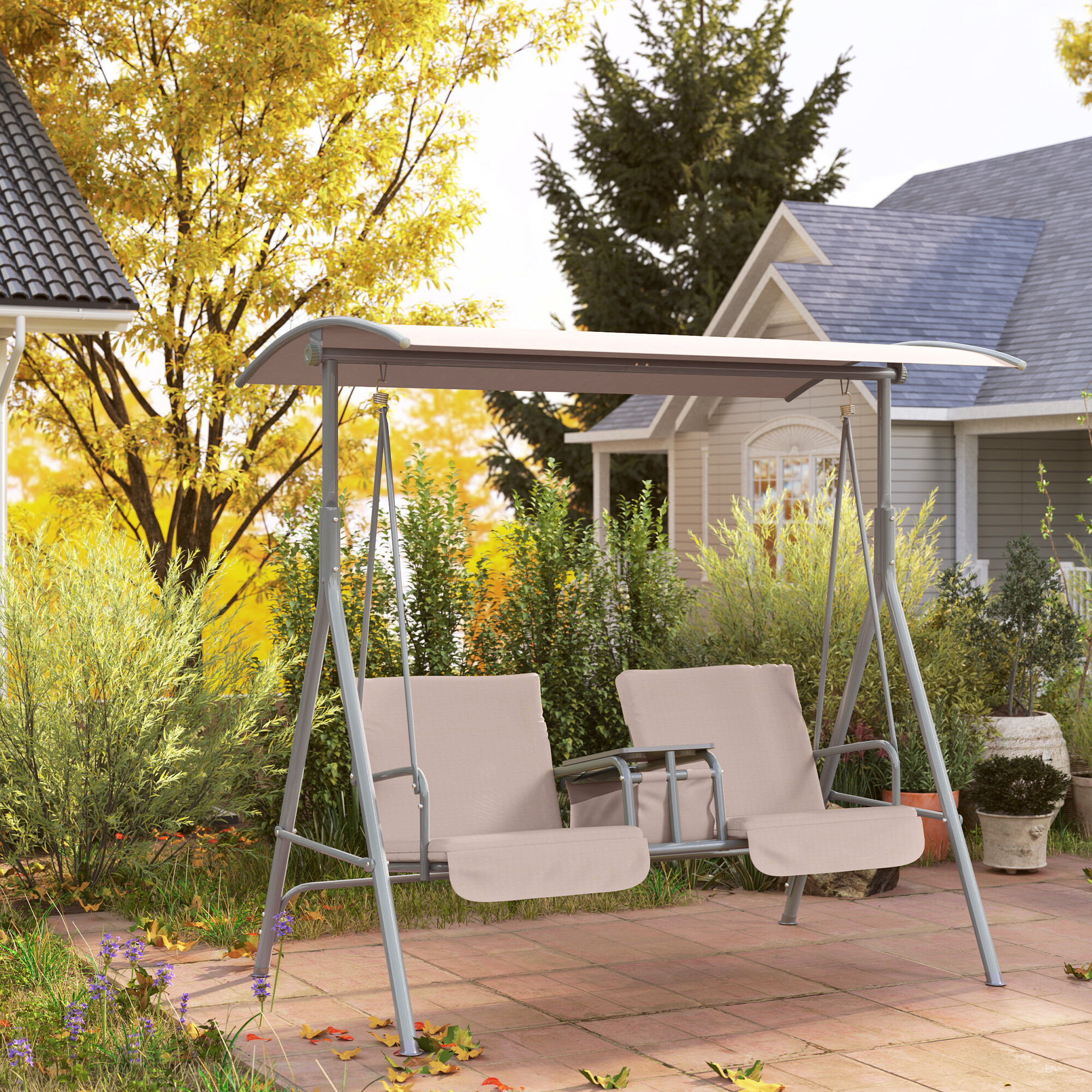 Outsunny Hollywoodschaukel beige Metall B/H/L: ca. 112x165x175 cm