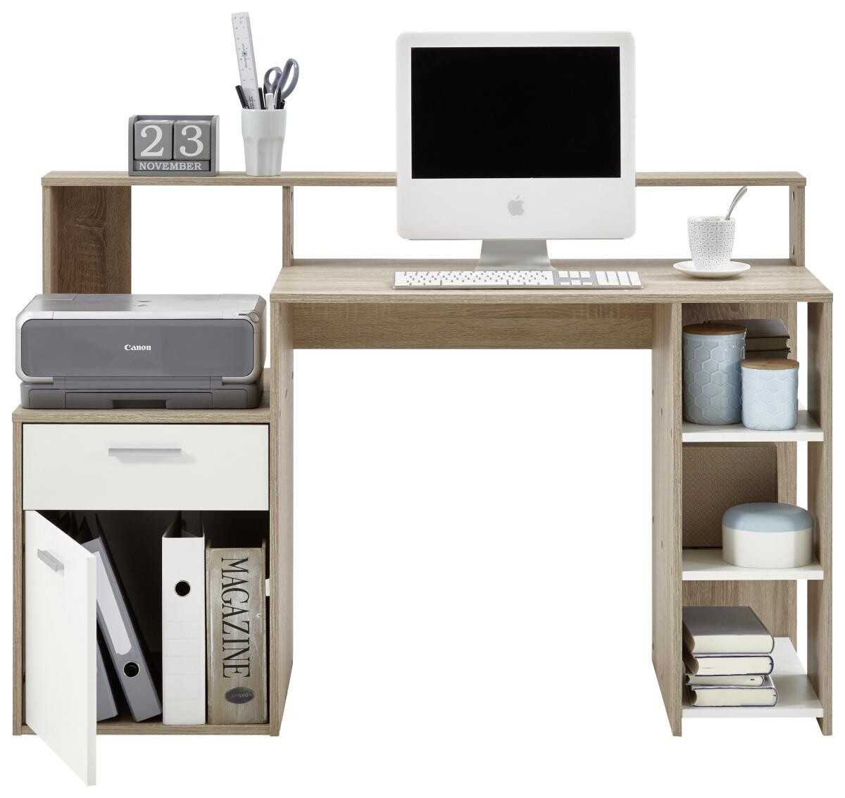 Schreibtisch Eiche Sonoma Nachbildung weiß B/H/T: ca. 139x92x54 cm