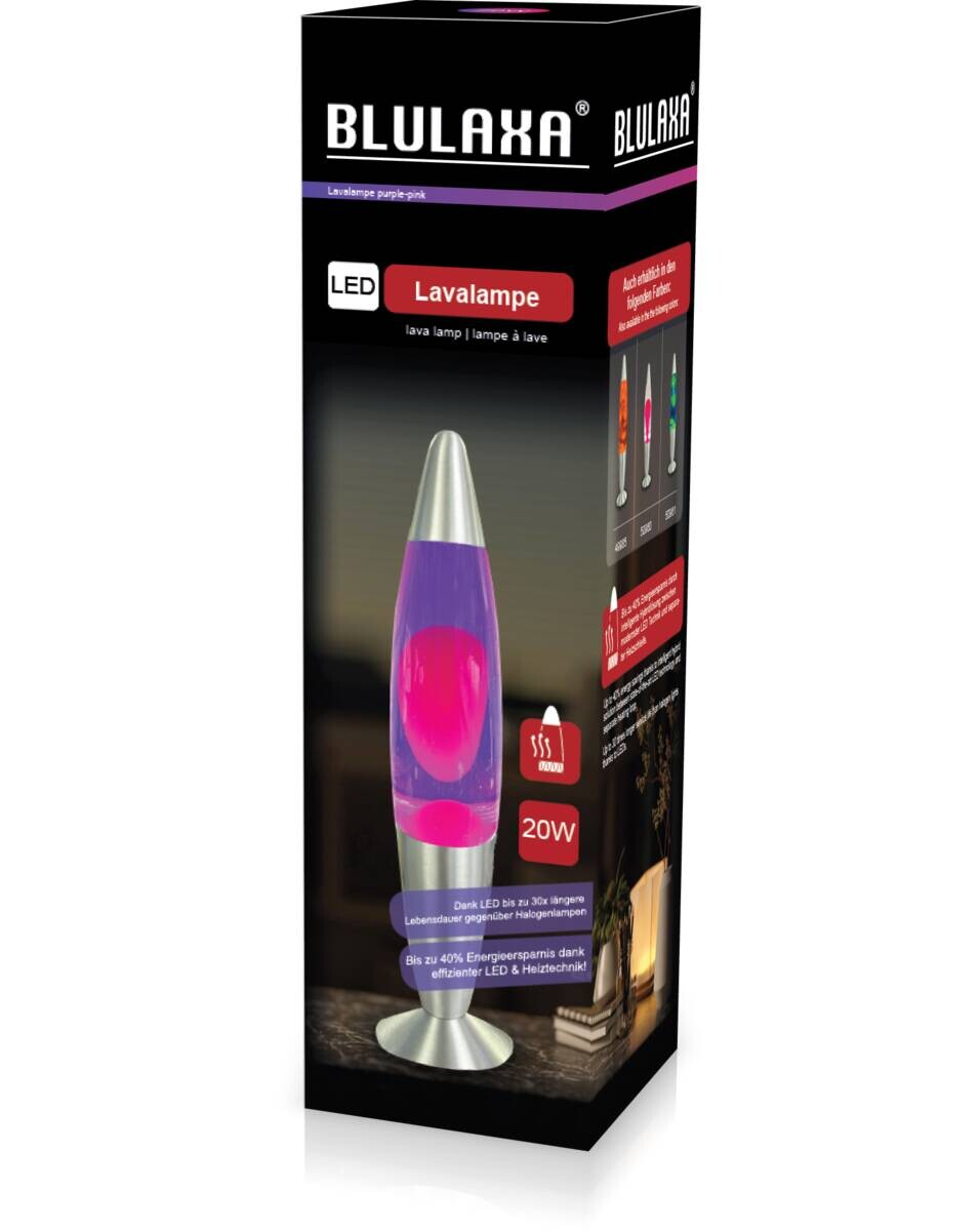 HWH LED-Lavalampe lila pink Aluminium Glas H/D: ca. 34x62 cm