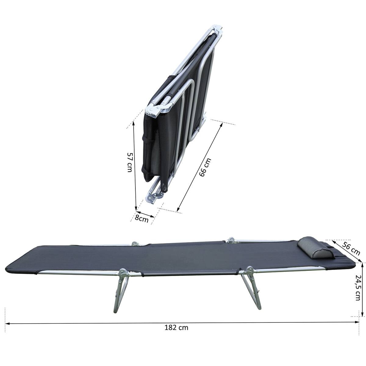 Outsunny Gartenliege schwarz Stahl B/H/L: ca. 56x24,5x182 cm