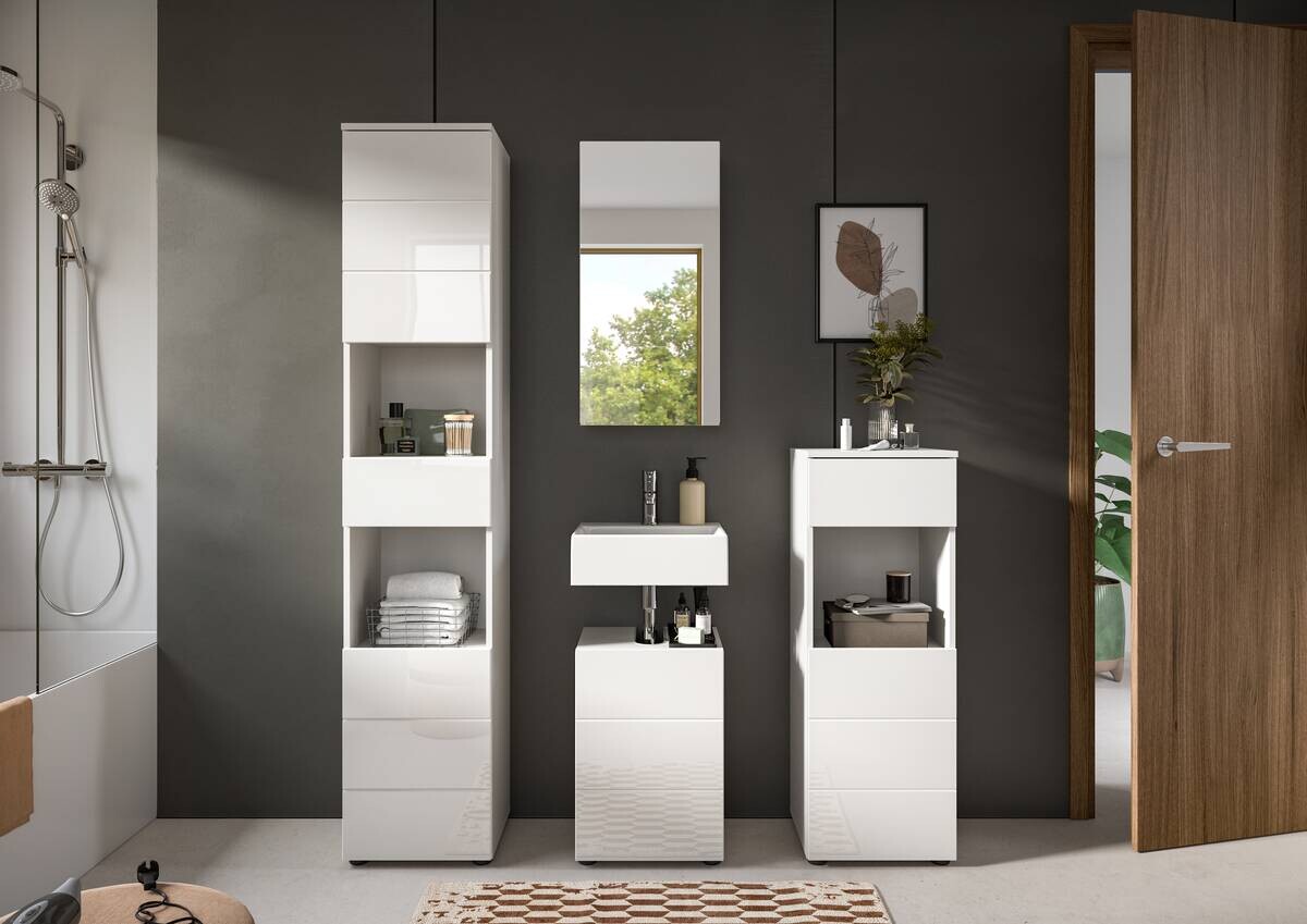 Badezimmer-Set VIRA weiß weiß Hochglanz B/H/T: ca. 144x190x34 cm