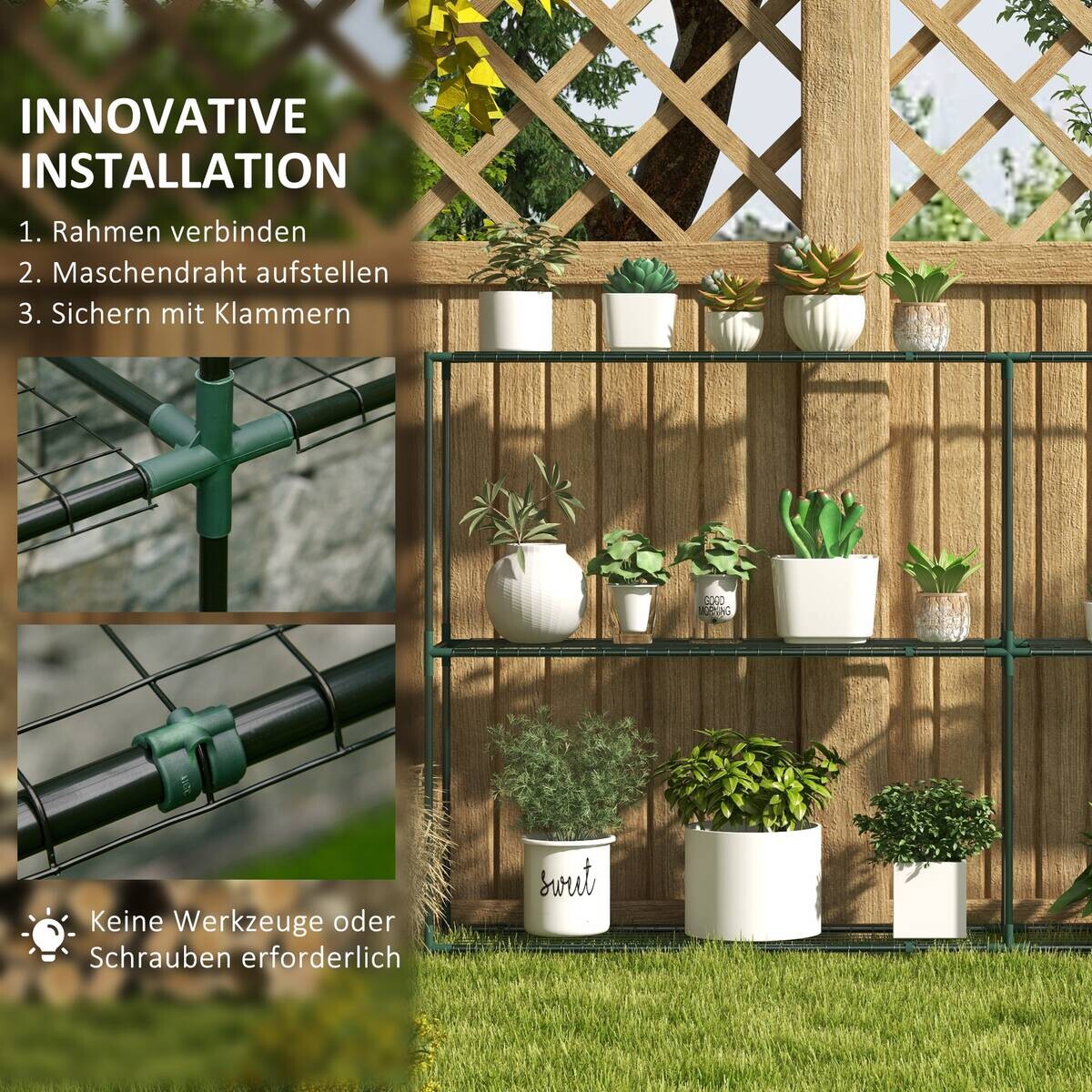 Outsunny Gartenregal dunkelgrün Edelstahl B/H/L: ca. 30x222x114 cm