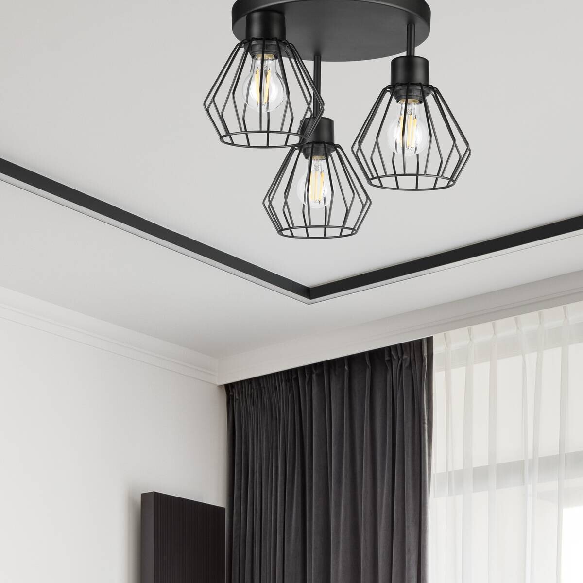 Lamkur Deckenleuchte Audrey schwarz Stahl Glas H/L: ca. 32x38 cm E27 3 Brennstellen