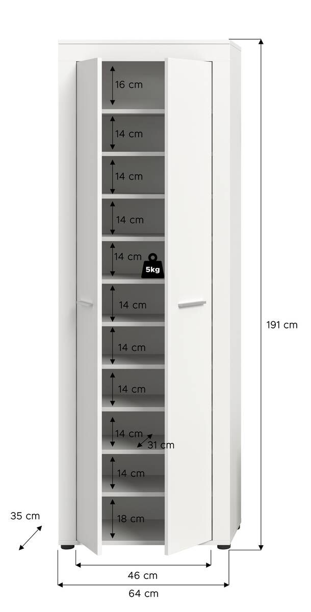 Schuhschrank JAM weiß B/H/T: ca. 64x191x35 cm