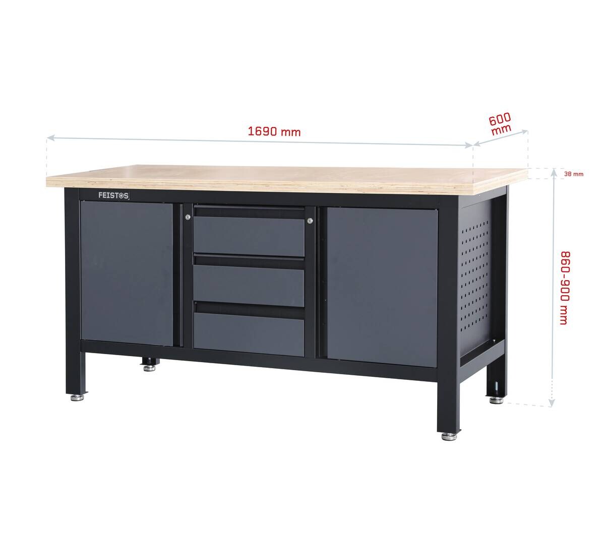 Feistos Werkbank Heros schwarz Metall B/H/L: ca. 169x87x60 cm