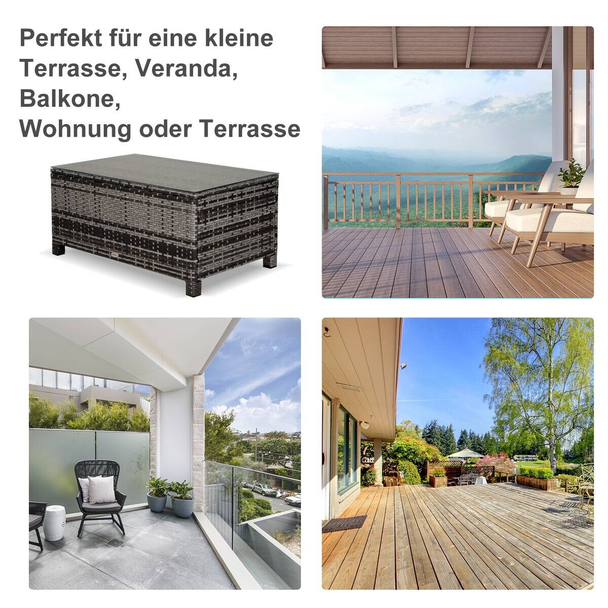 Outsunny Beistelltisch grau Polyrattan B/H/L: ca. 50x85x39 cm