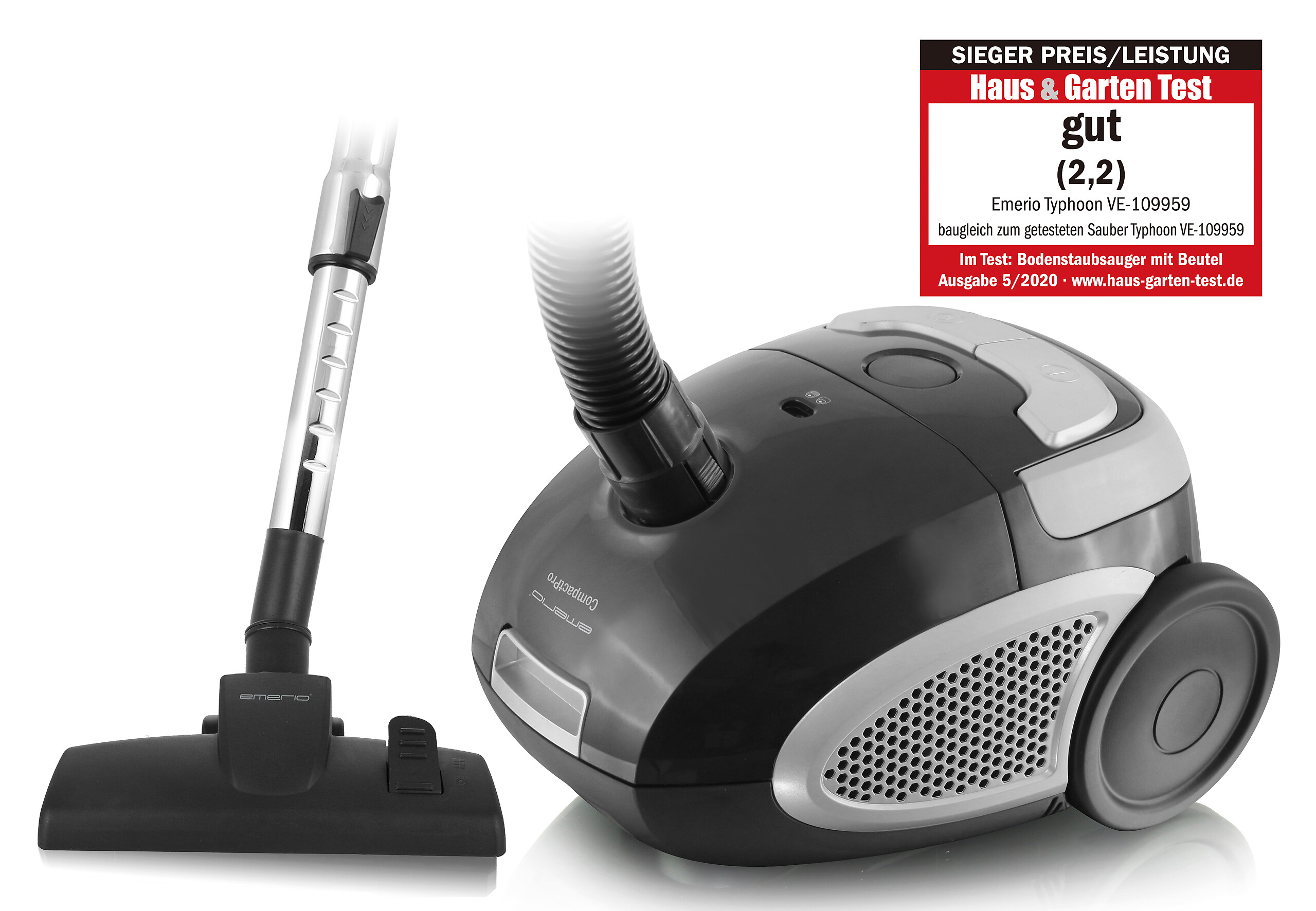 Emerio Bodenstaubsauger VE-109959.14 schwarz grau Kunststoff Metall B/H/L: ca. 25x20x32 cm