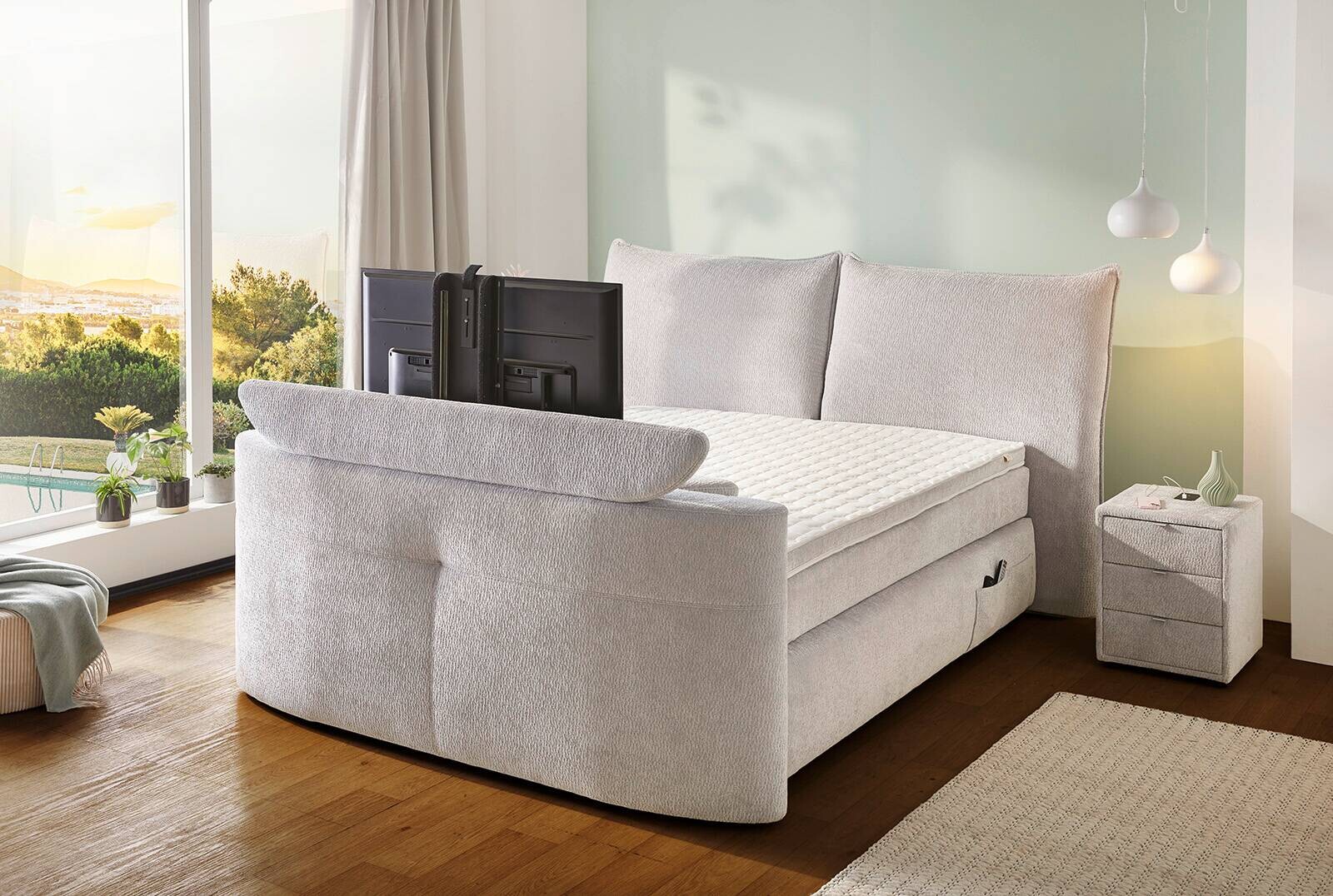 Boxspringbett  hellgrau Liegefläche B/L: ca. 180x200 cm