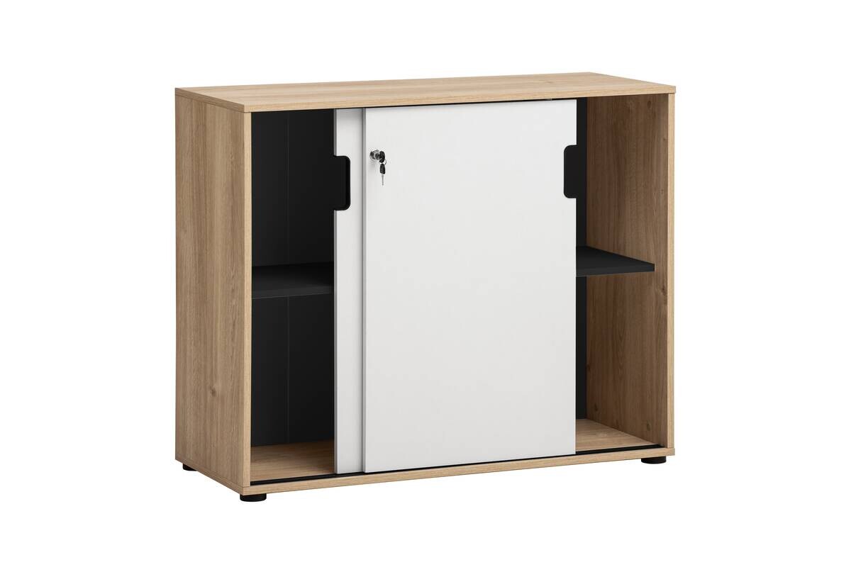 Schiebetürenschrank Emmik weiß matt Eiche Eiche weiß Nachbildung B/H/T: ca. 100,1x83,6x41 cm