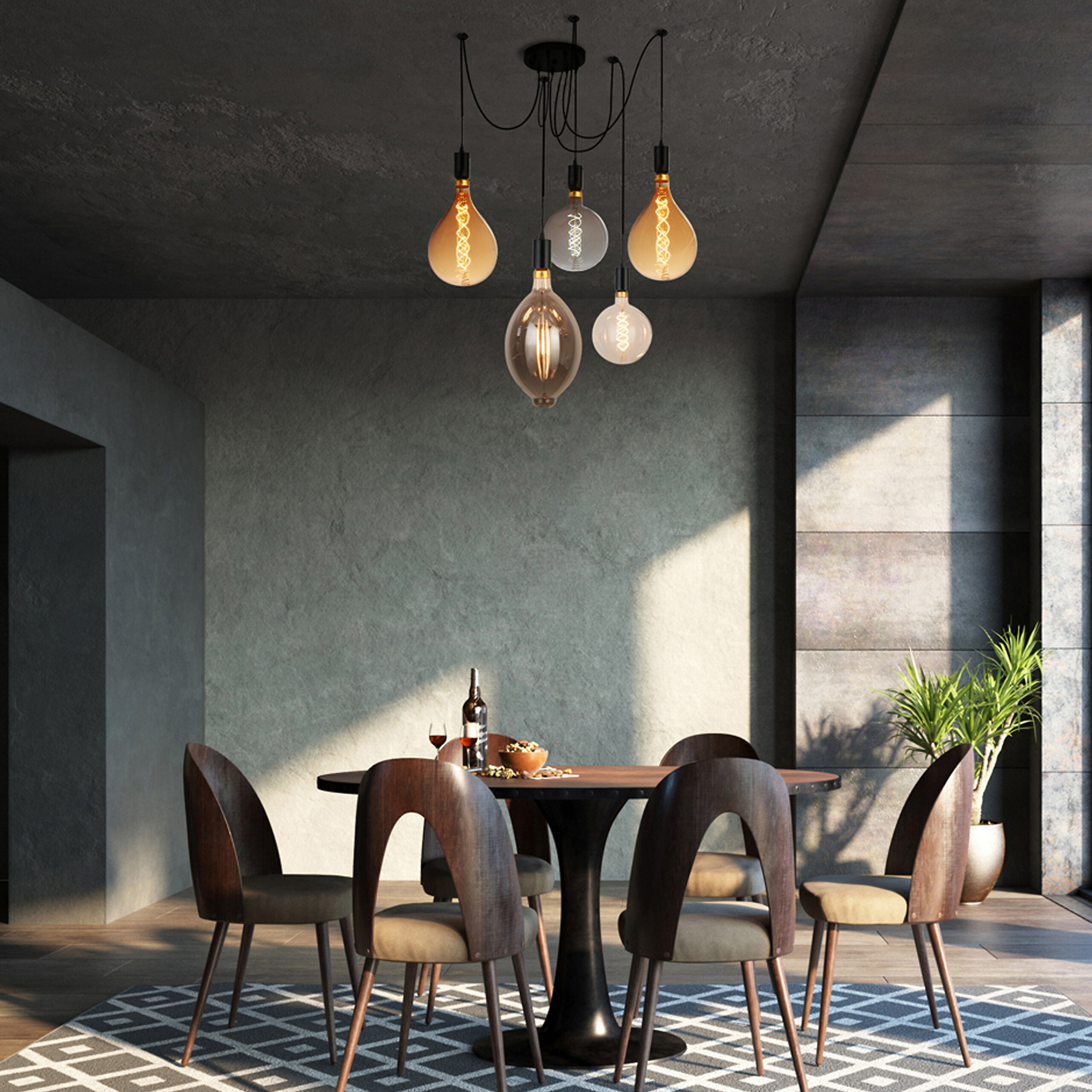 Searchlight Pendelleuchte Squiggle schwarz Stahl B/H/L: ca. 15x202,5x15 cm E27 5 Brennstellen