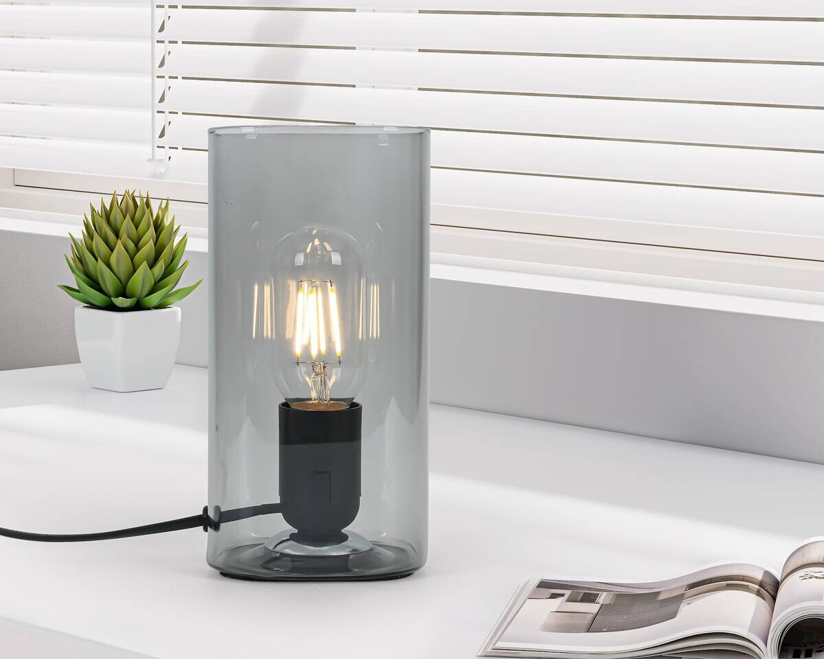 Nolo Tischleuchte Paige Rauch Glas B/H/L: ca. 9,5x20x9,5 cm E27 1 Brennstellen