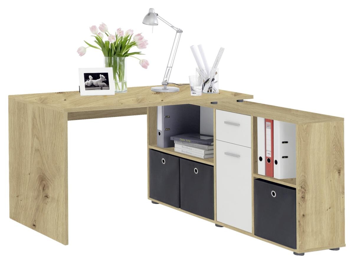 Schreibtisch Eiche Artisan Nachbildung weiß B/H/T: ca. 136x74x66,5 cm