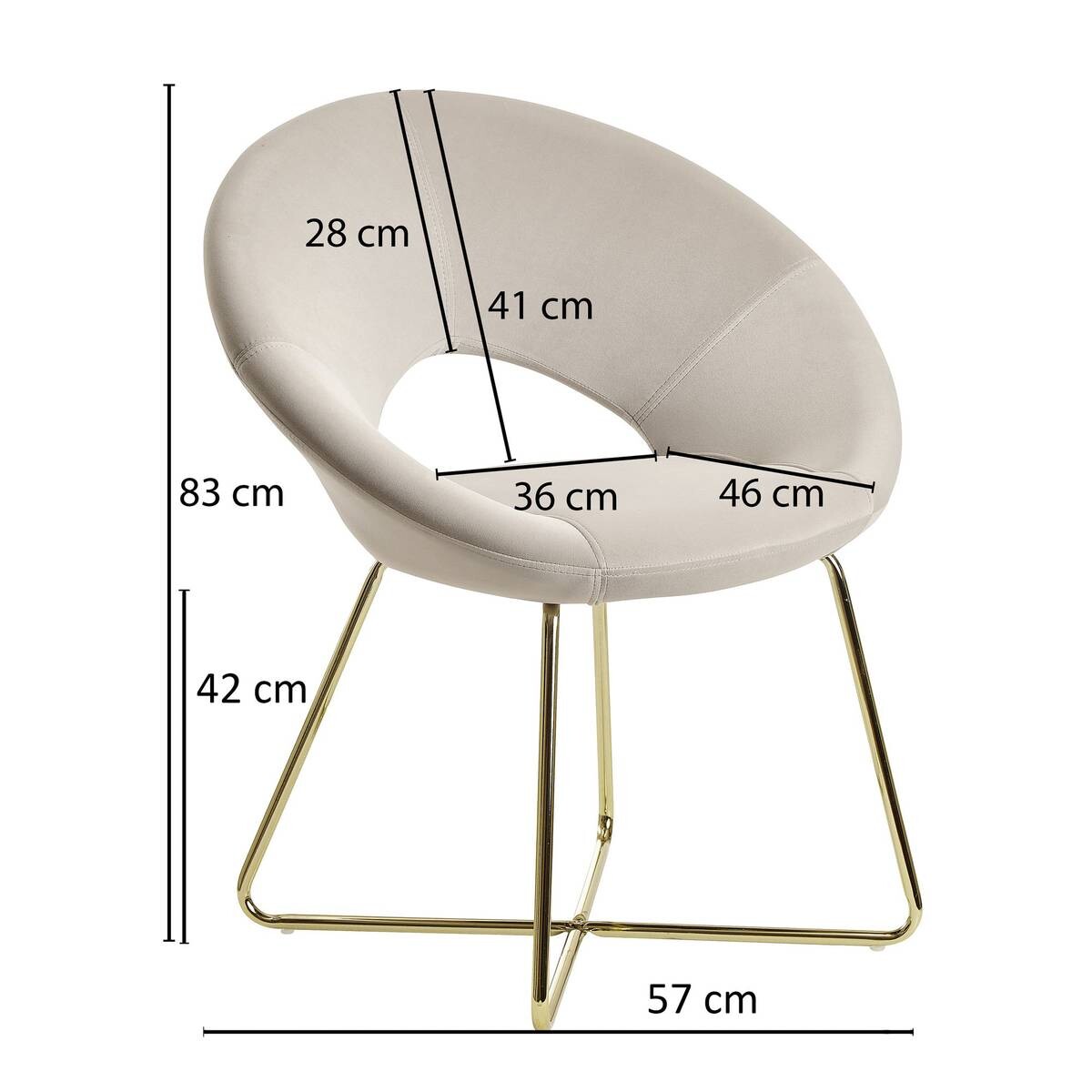 Stuhl beige Samt B/H/T: ca. 57x83x60 cm