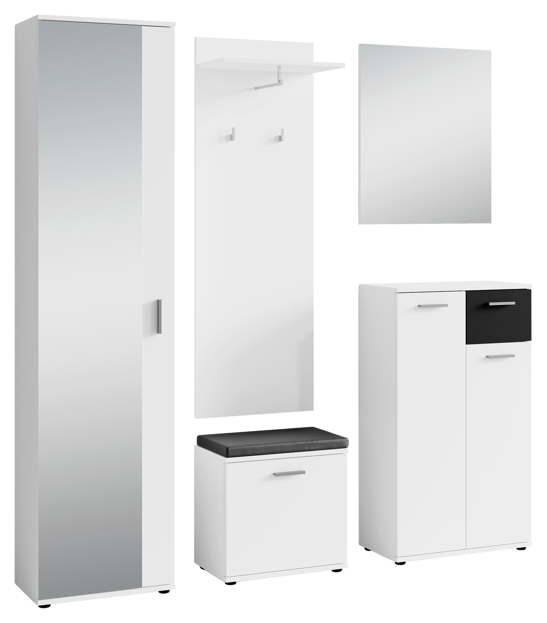 Garderobenset JAKOB Set 5-tlg. weiß schwarz Garderobenset JAKOB Set 5-tlg. weiß schwarz
