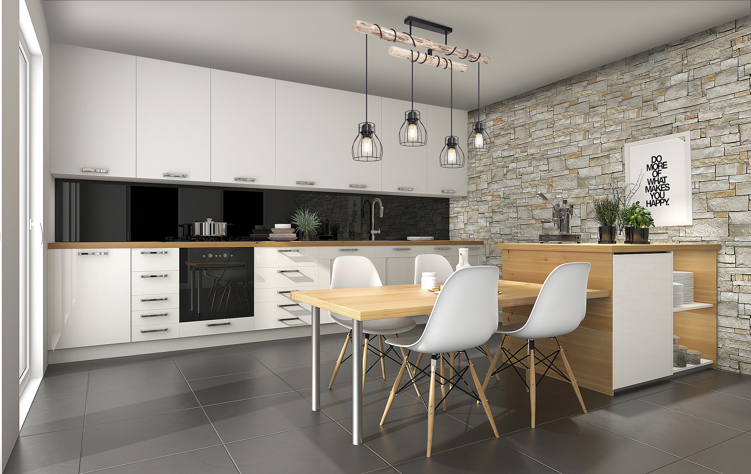 GLOBO Deckenleuchte Mina schwarz natur Metall Holz B/H/T: ca. 90x100x14 cm E27 4 Brennstellen