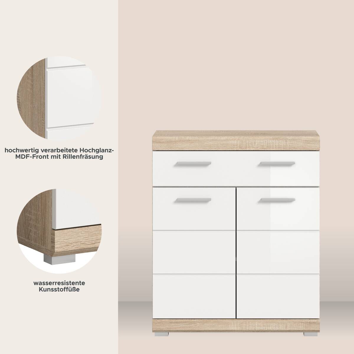 Schrank Lambada Eiche Sonoma Nachbildung weiß Hochglanz B/H/T: ca. 74x88x31 cm