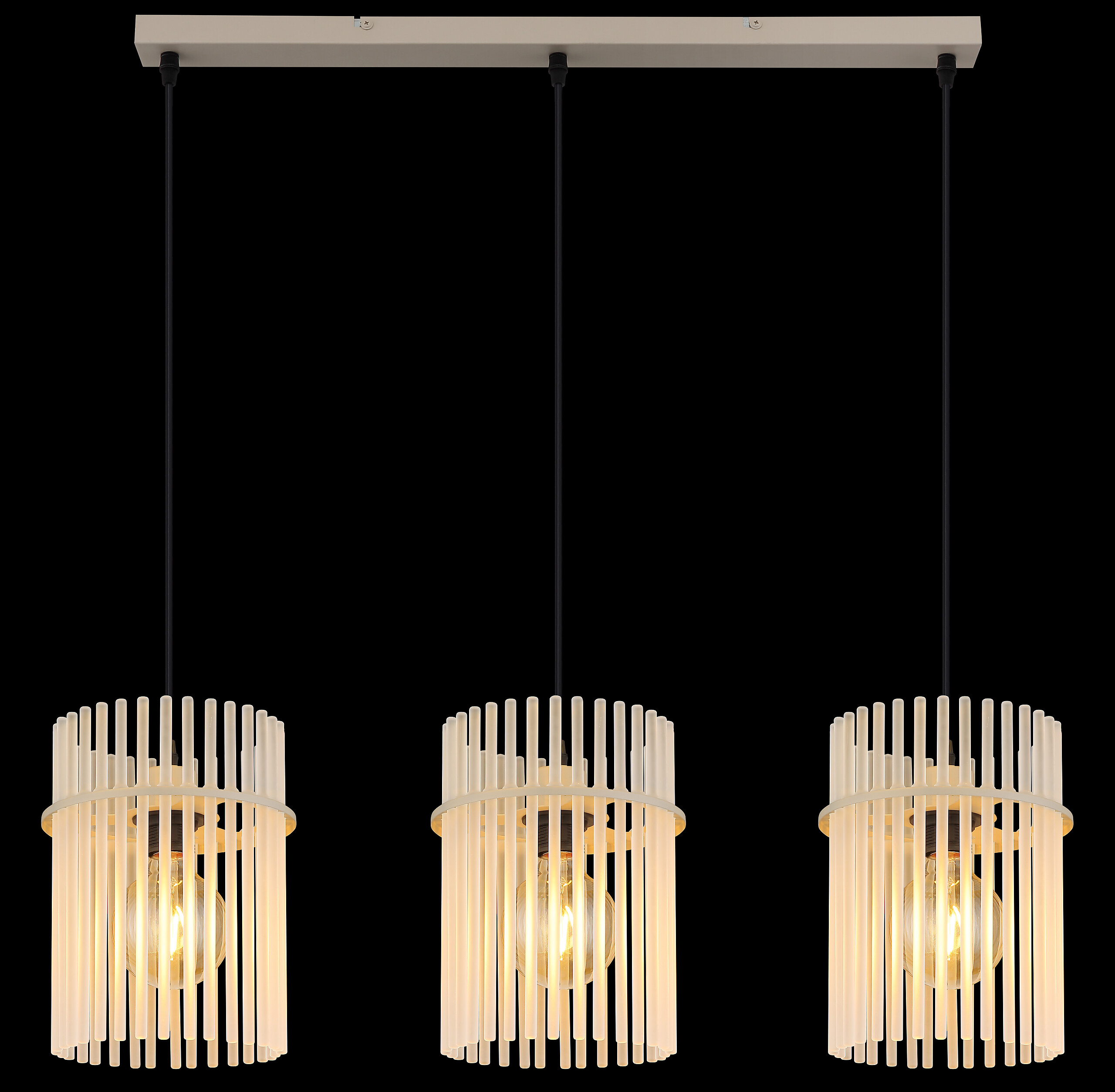 GLOBO Pendelleuchte sand Metall Glas B/H/T: ca. 80x140x20 cm E27 3 Brennstellen