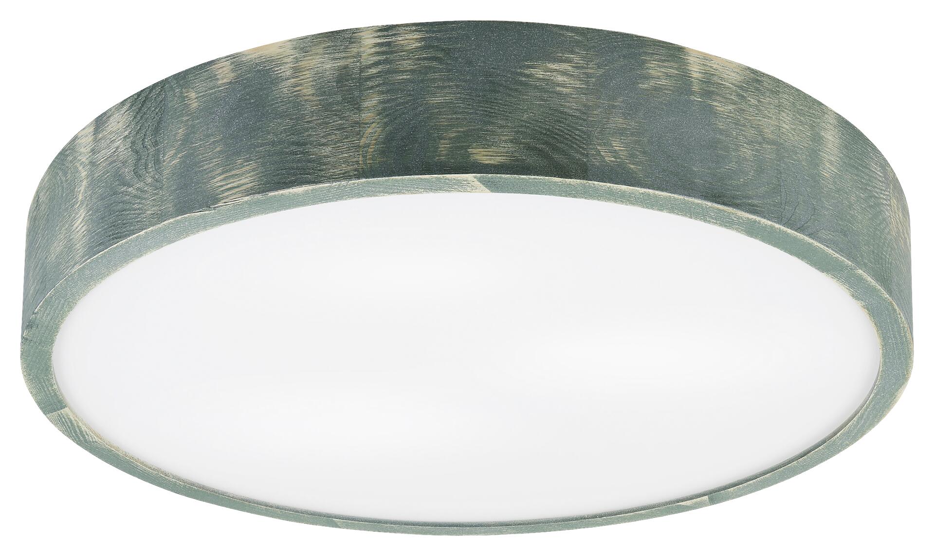 Lamkur Deckenleuchte hellbraun grün Glas Holz B/H/L: ca. 48x48x10 cm 3 Brennstellen