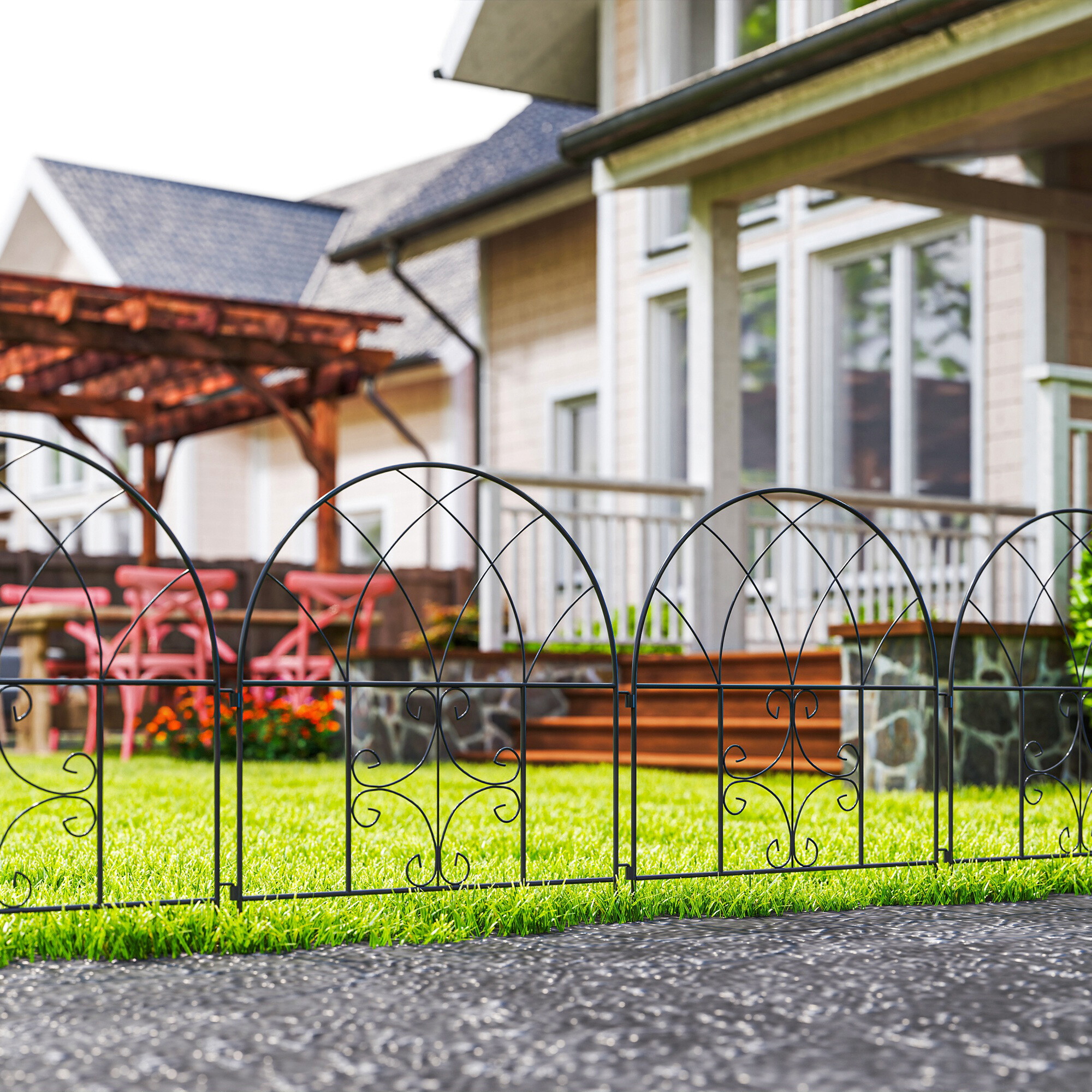 Outsunny Gartenzaun schwarz Stahl B/H/L: ca. 1x70x300 cm