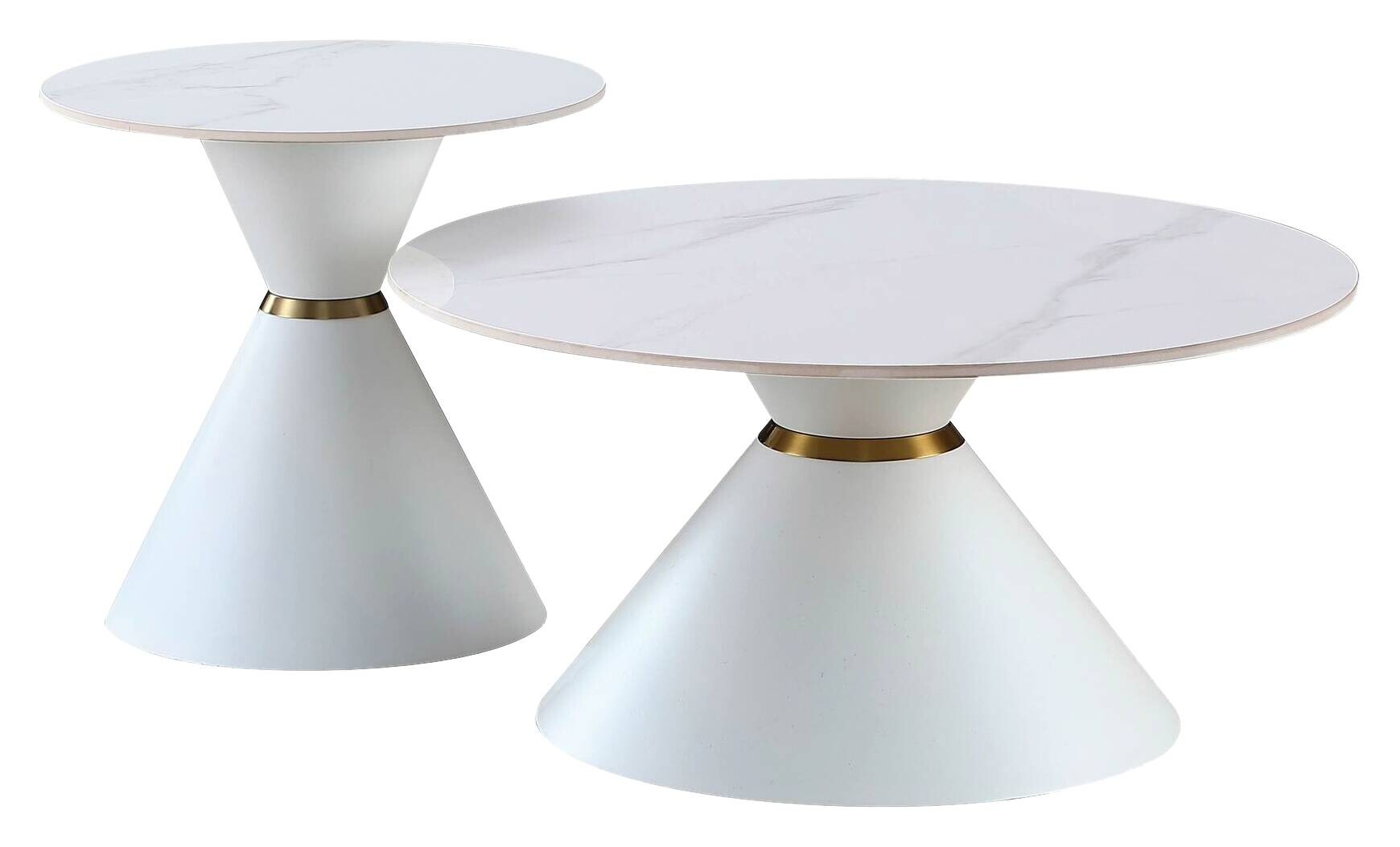 Couchtisch C222W-Twin weiß gold Keramik Metall B/H: ca. 80x40 cm