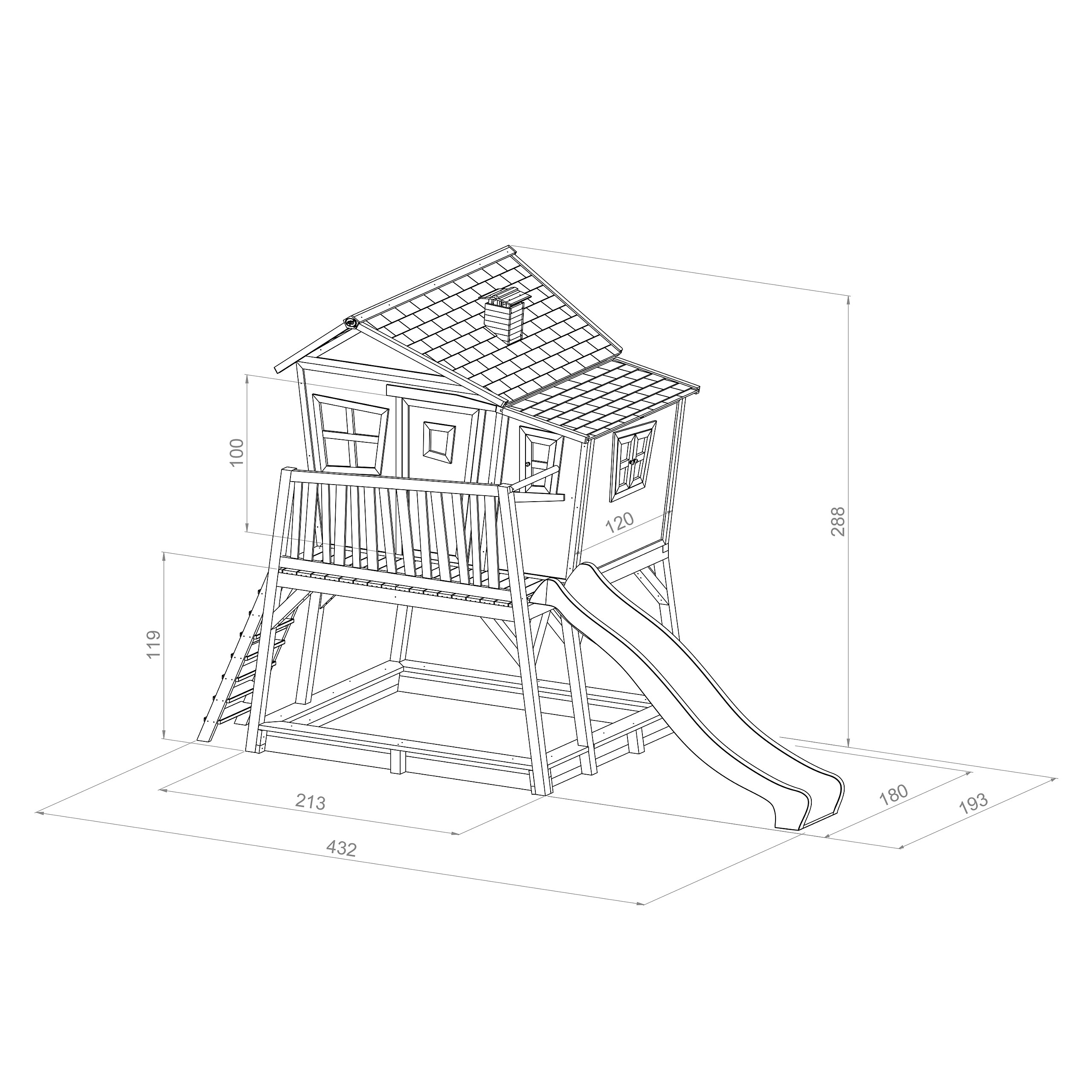 AXI Spielhaus Max braun B/H/L: ca. 432x288x193 cm