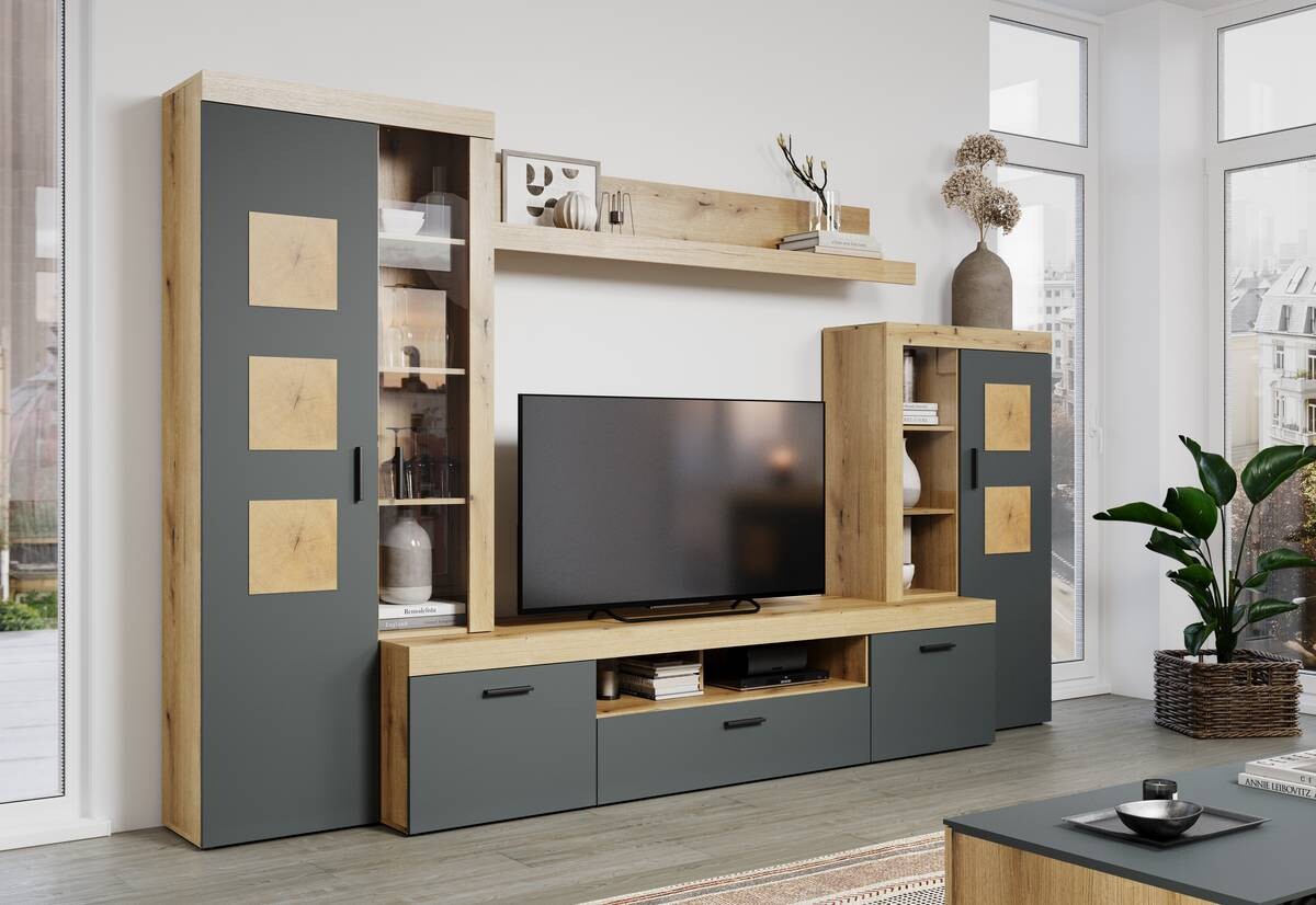 Wohnwand Tyler Eiche Evoke Coast Nachbildung anthrazit B/H/T: ca. 331x206x50 cm