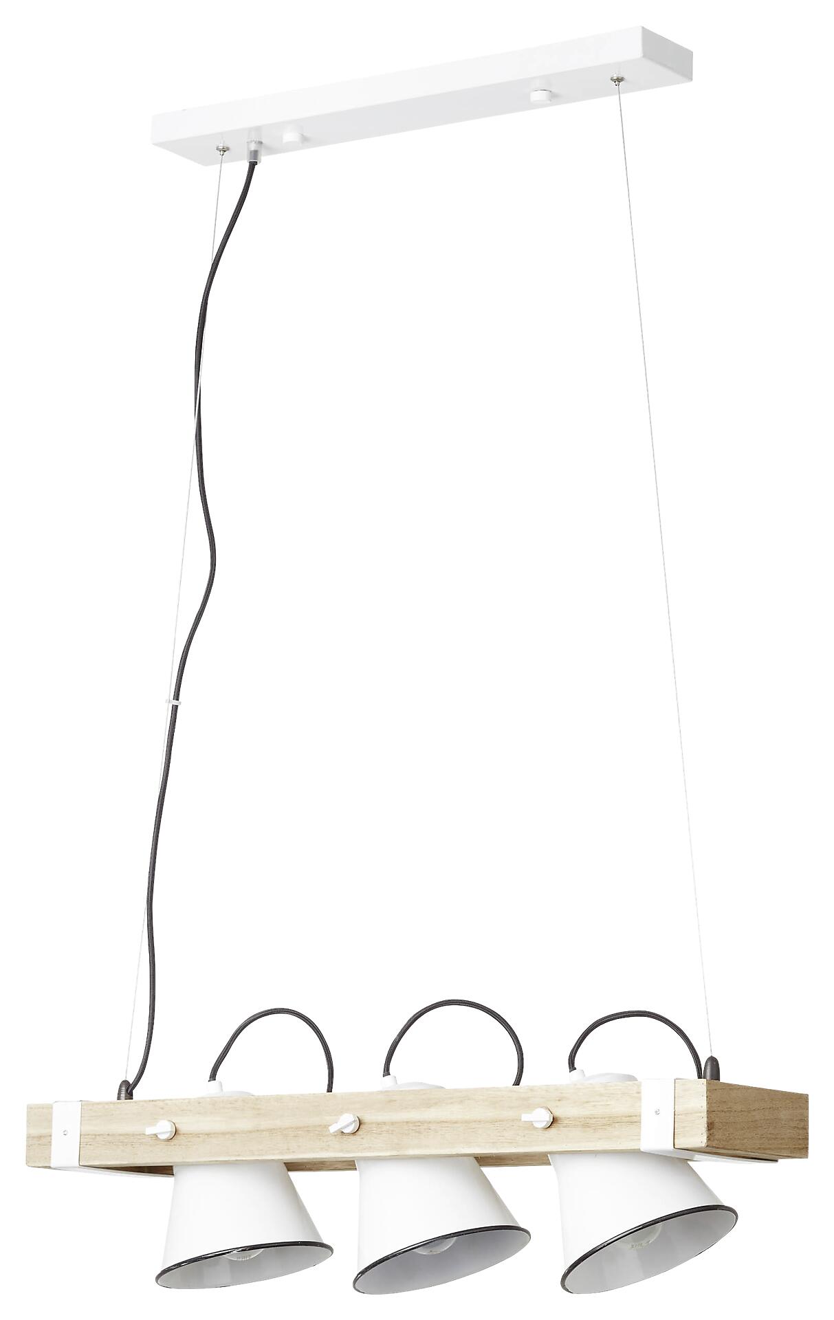 Brilliant Pendelleuchte Plow weiß Metall Holz B/H: ca. 70x115 cm E27 3 Brennstellen