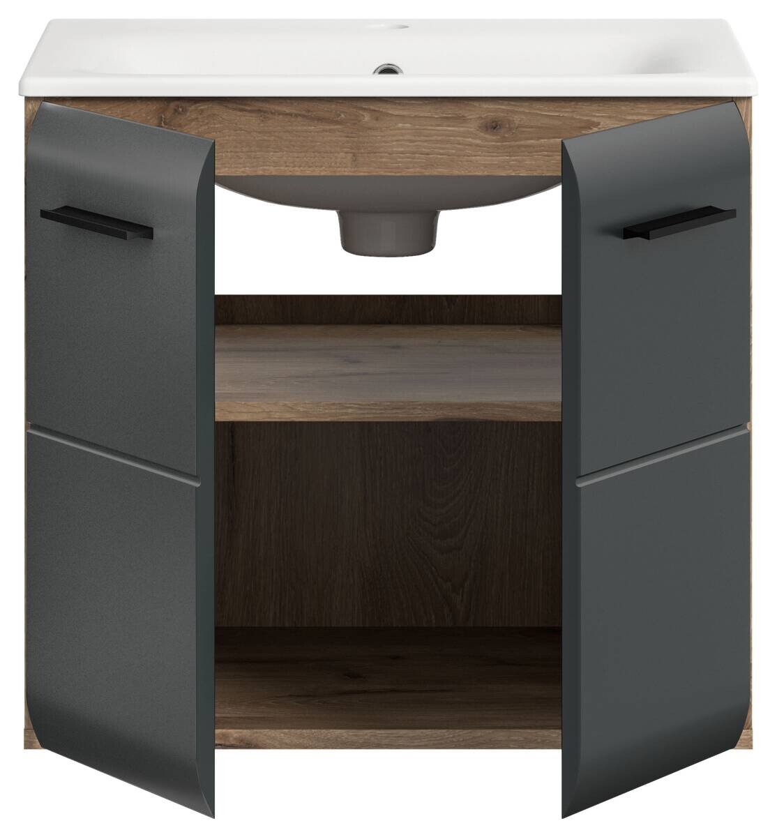 Waschplatz Ice Nox Oak Nachbildung schwarz matt B/H/T: ca. 60x55x46 cm