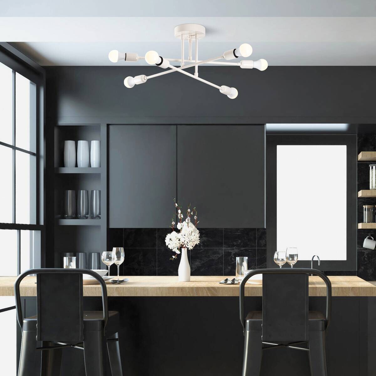 Opviq Deckenleuchte Flower creme B/H/T/L/D: ca. 64x30x64x64x64 cm E27 6 Brennstellen