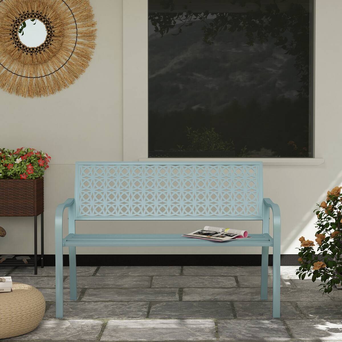 Outsunny Gartenbank blau Stahl B/H/L: ca. 63x85x127 cm