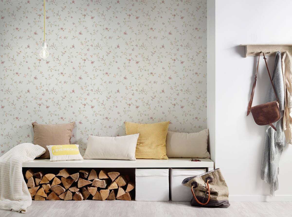 Vliestapete Blumen creme bunt B/L: ca. 53x1005 cm