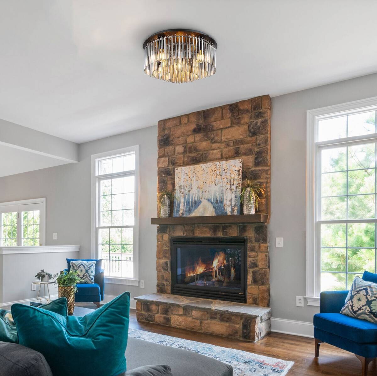 GLOBO Pendelleuchte Gorley Rauch schwarz Glas Metall H/D: ca. 25x50 cm E27 5 Brennstellen