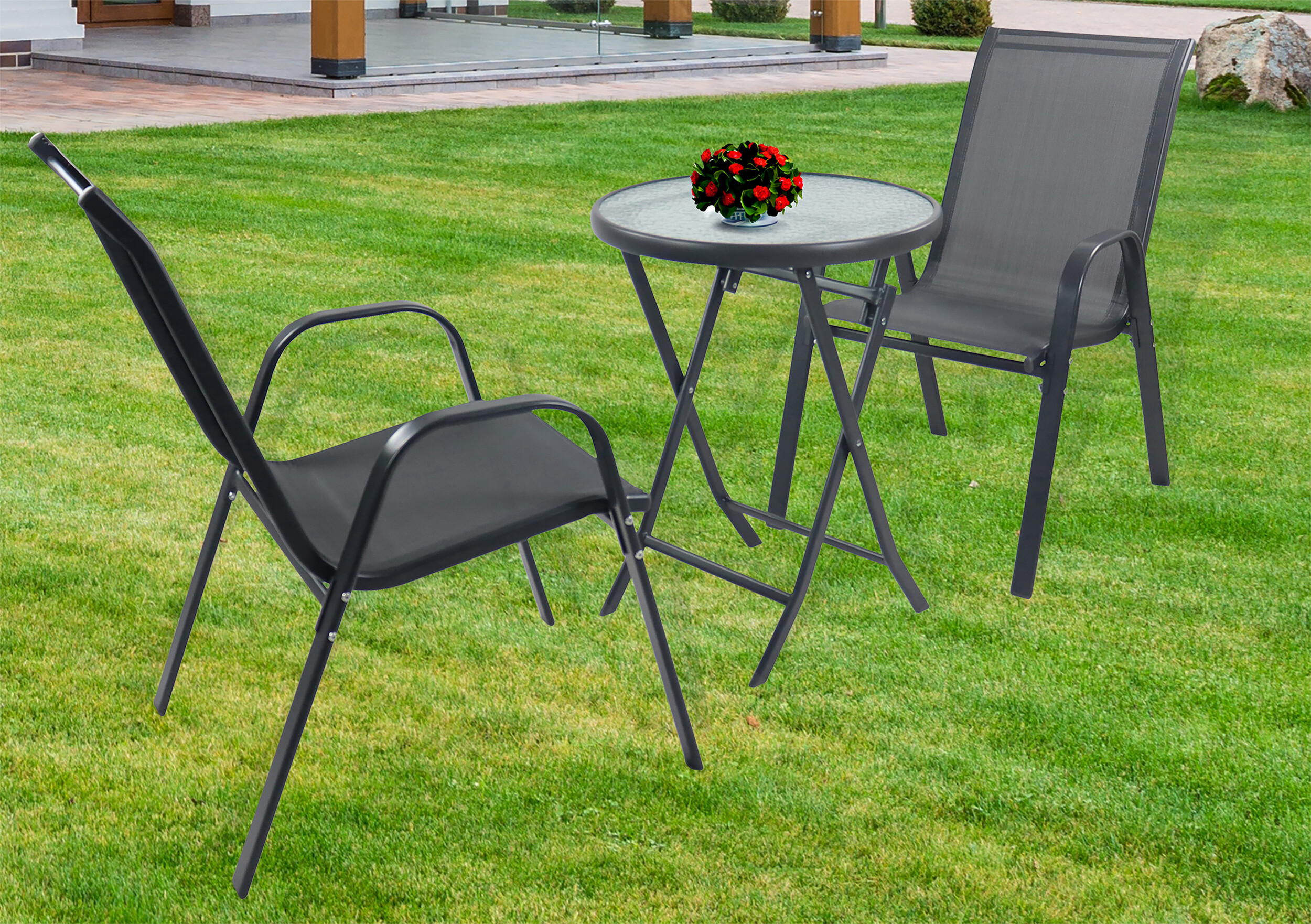 VCM Gartensitzgruppe Sonlas anthrazit Glas B/H/L: ca. 70x89x70 cm