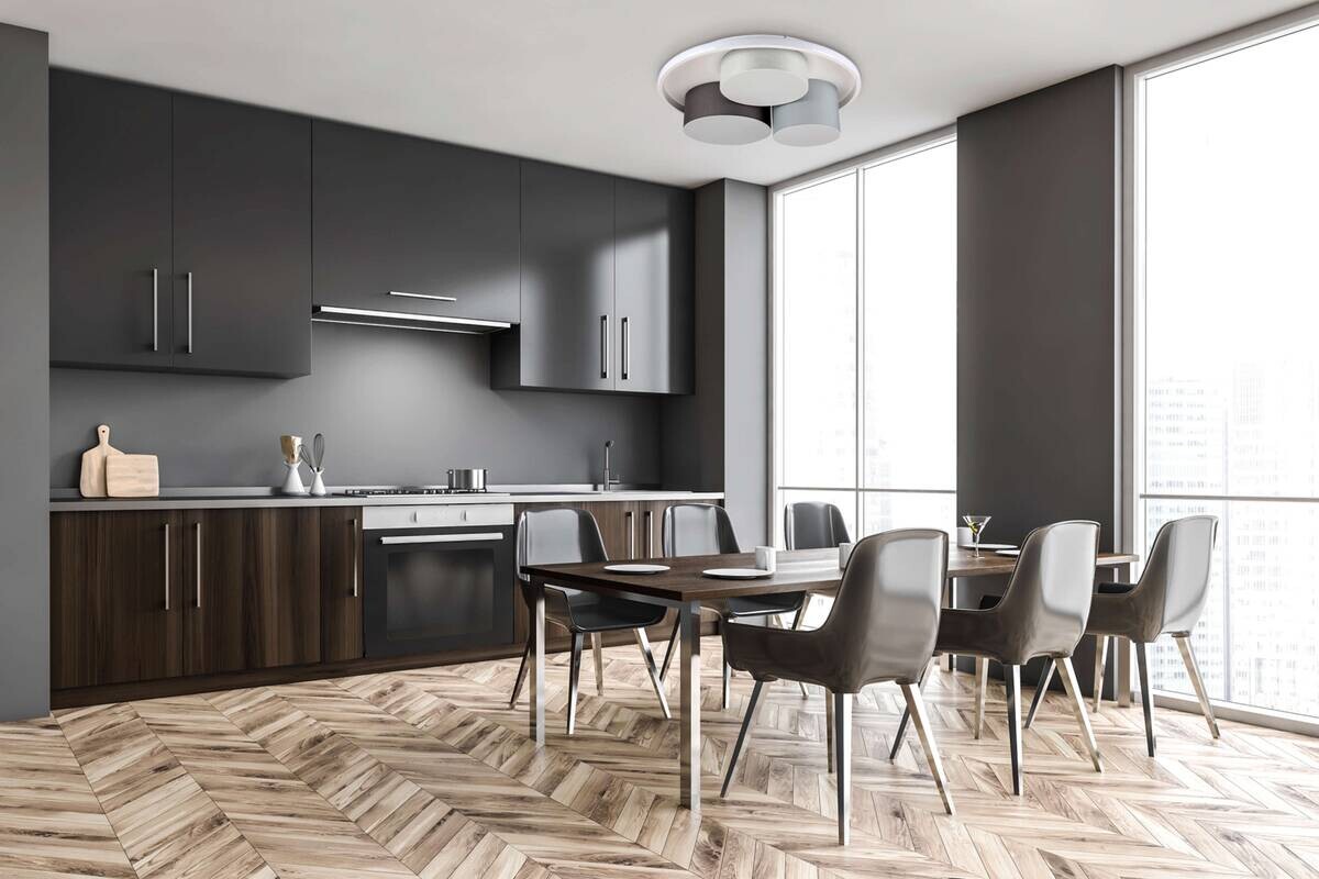 Näve Leuchten Deckenleuchte 1383716 grau Metall Kunststoff Textil B/H/T: ca. 49x15,5x49 cm null 3 Brennstellen