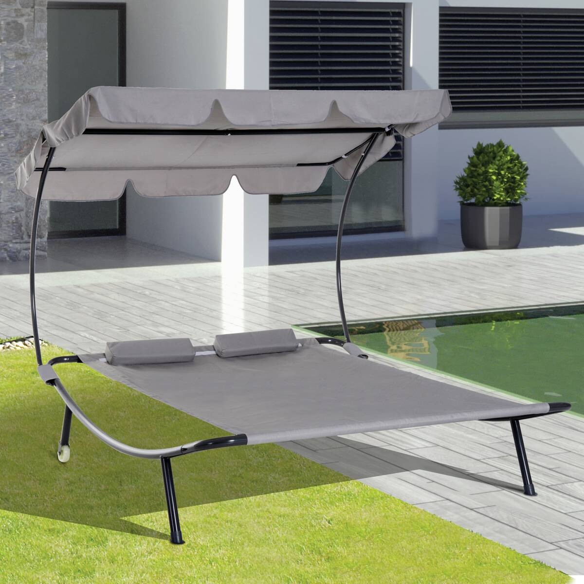 Outsunny Doppelliege grau Stahl B/H/L: ca. 170x134x200 cm