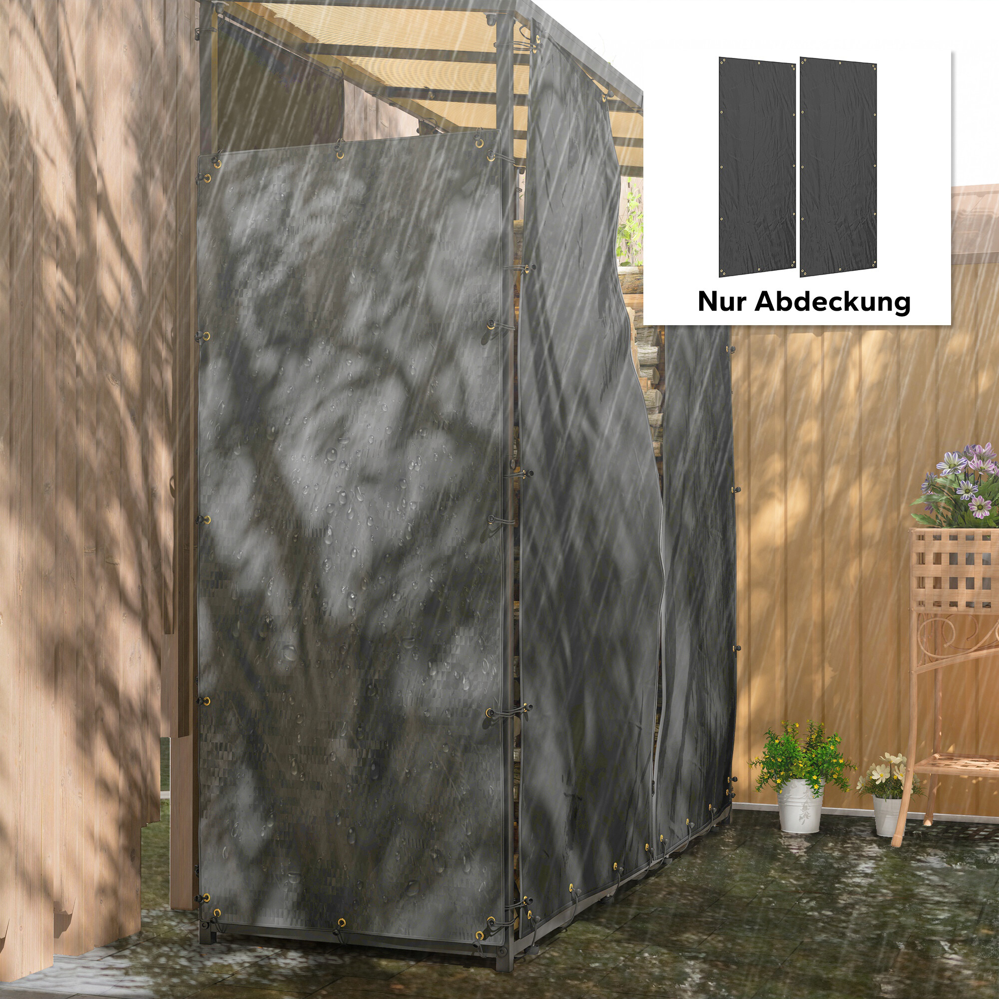 Outsunny Kaminholzregal Abdeckung schwarz Polyester B/H/L: ca. 62x0,1x148 cm