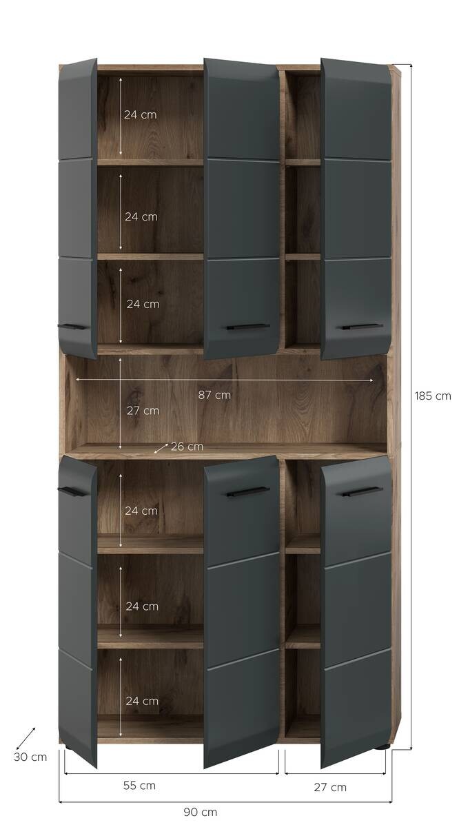 Mehrzweckschrank Ice Nox Oak Nachbildung schwarz matt B/H/T: ca. 90x185x30 cm